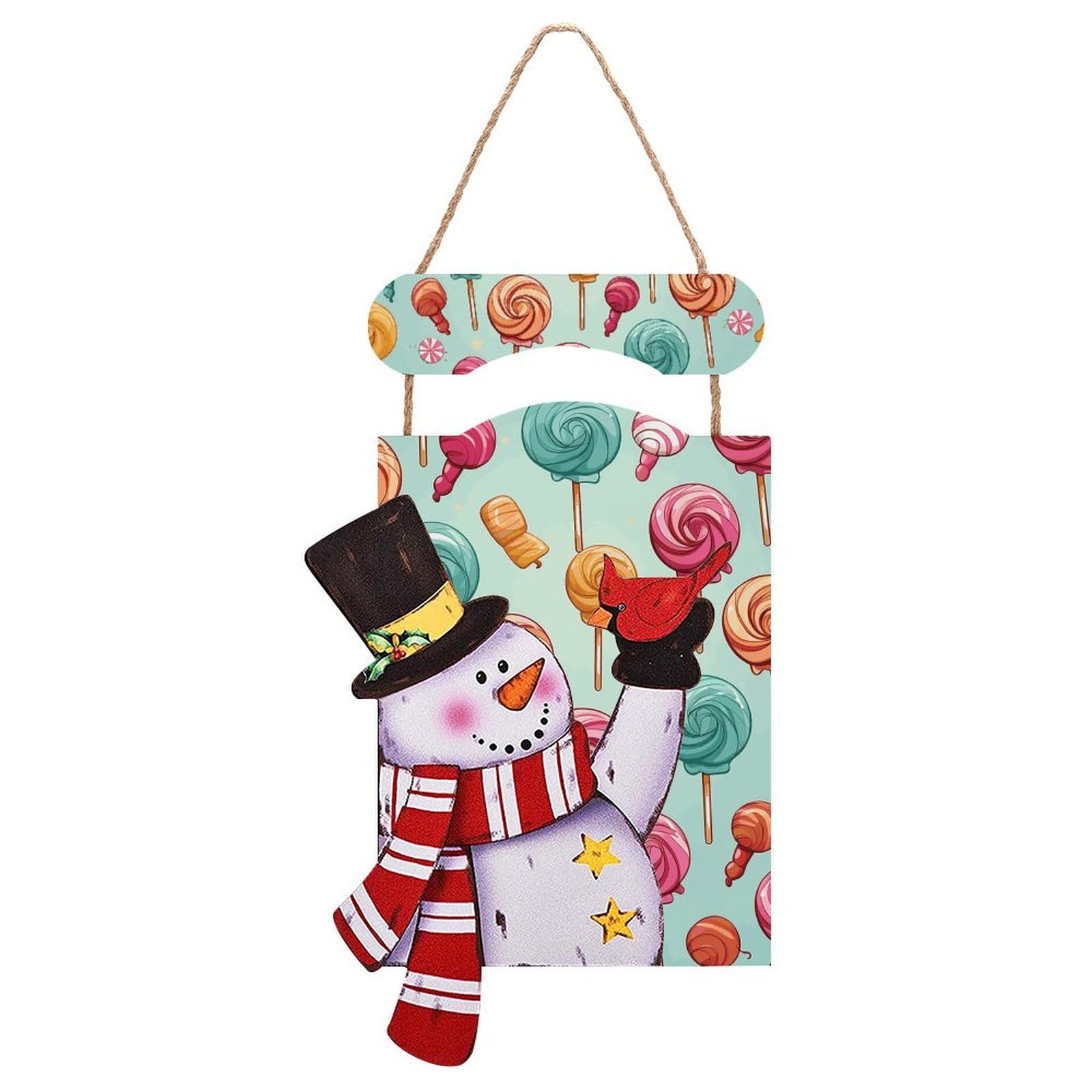 Candy Snowman Sign Wooden Hanging Door Sign Christmas Door Decor Christmas Snowman Wooden Hanging Sign Wall Art for Indoor Outdoor Porch Wall