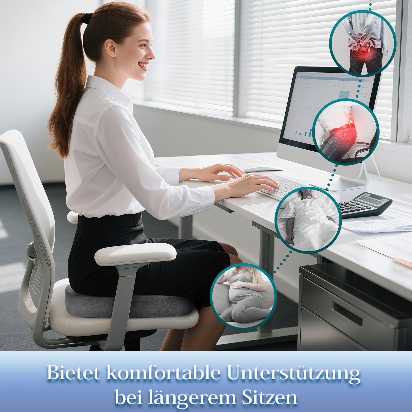 Cojín ortopédico de espuma viscoelástica – Cojín ergonómico para silla de oficina y coche para aliviar la presión y comodidad durante largos períodos de sentado, antideslizante y lavable