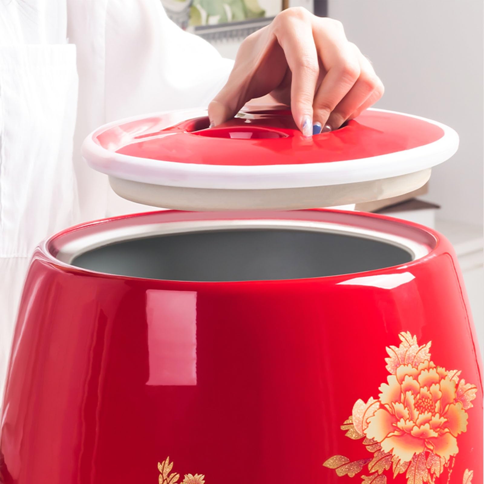 Vasetta Di Conservazione Del Cibo Domestico Classico In Porcellana - Vasetta Sigillata In Ceramica Con Coperchio - Contenitore Di Riso In Ceramica - Scatola Di Conservazione Del Riso Per Riso, Farina(