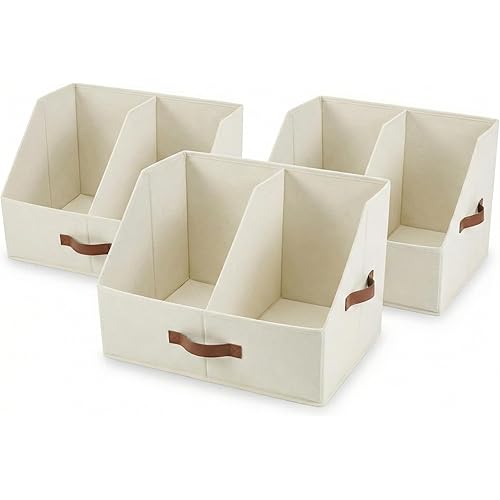 Closet Organizers And Storage - UPGRADED HEIGHT Trapezoid Storage Bin W/ Handles & Adjustable Dividers, Fabric Collapsible Storage Bins For Clothes Storage & Shelf Organizer (3pcs, Medium, Ivory)