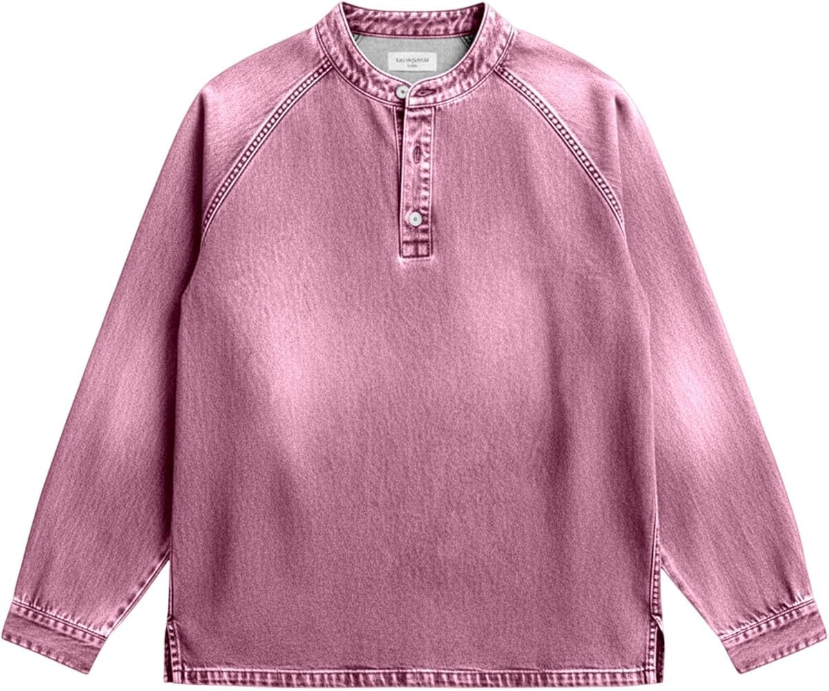 Women's Acid Wash Sweatshirt, Pink, Long Sleeve, Button Neck, Raglan Style, Oversized Fit-image-27