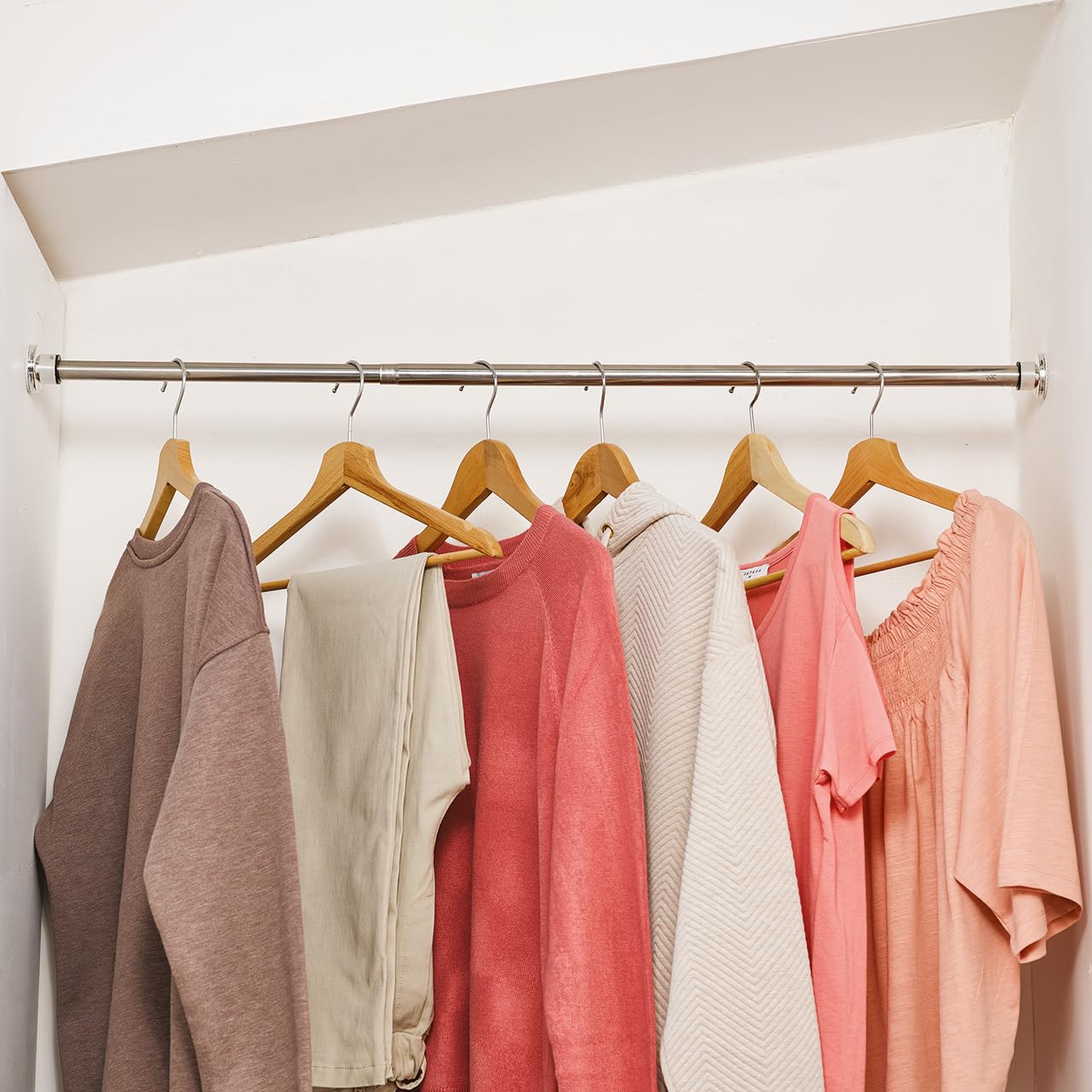 Telescopic Easy-Fix Clothes or Curtain Rail – No Tools Easy Installation Versatile Stainless Steel Rod for Bedroom Alcoves, Wardrobes, Awkward Windows - Extends from 70-115cm