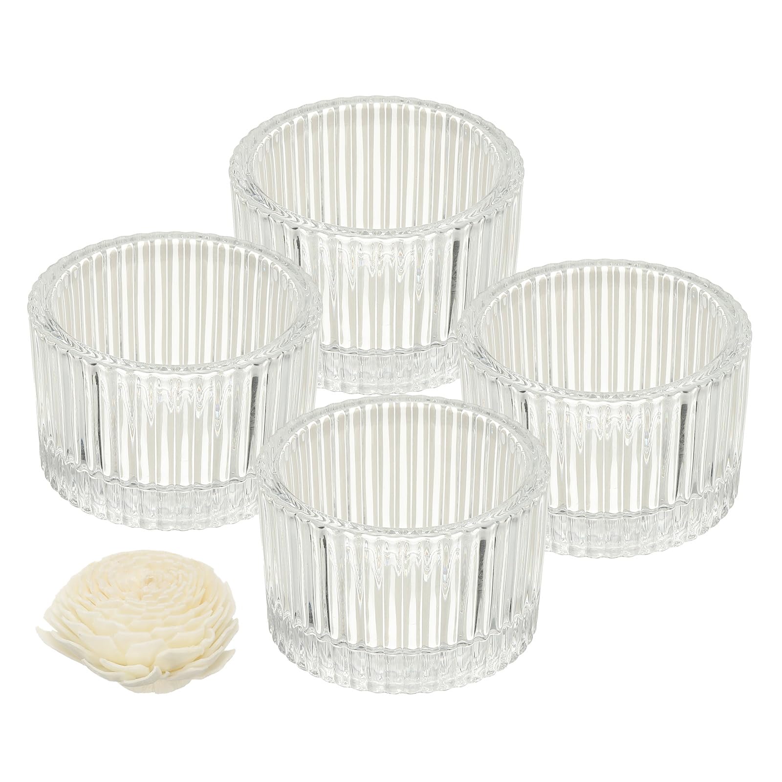 sourcing map 4 Pcs Glass Tea Light Candle Holder, Round Ribbed Glass Votive Candle Holder for Table Centerpiece, Home Decor and Party Supplies(Clear)