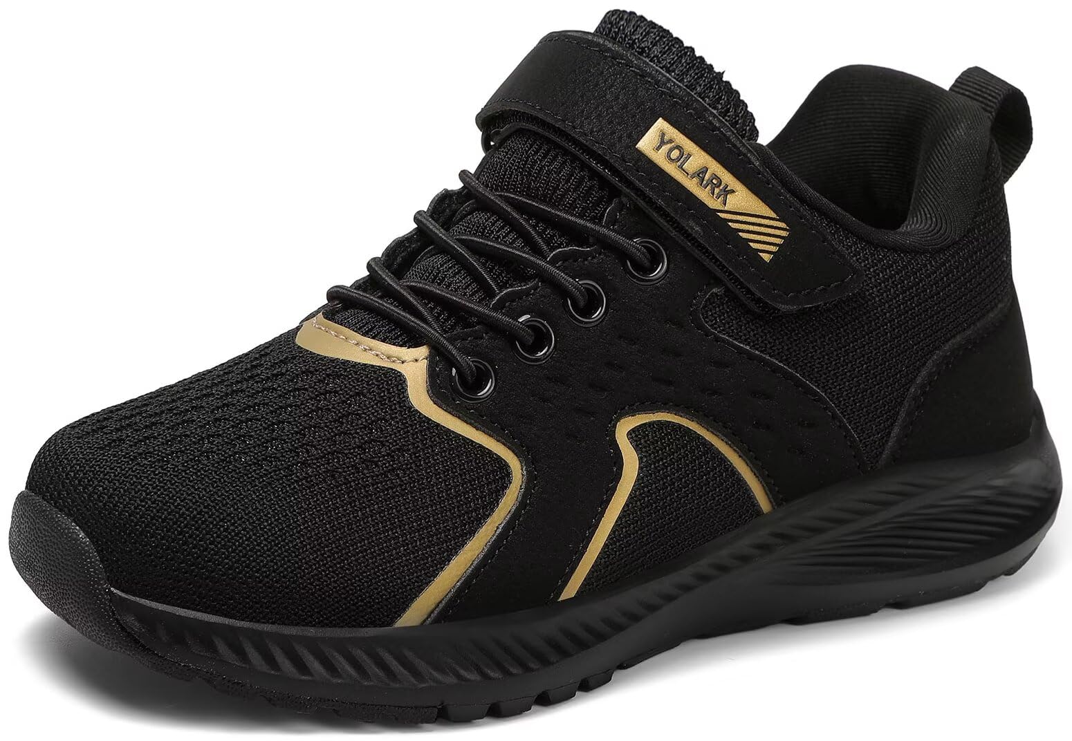 YOLARK Kids Sneakers for Boys Girls Running Tennis Shoes Non-Slip Hiking Walking Shoes Lightweight Breathable Sport Athletic?Black Big 1?