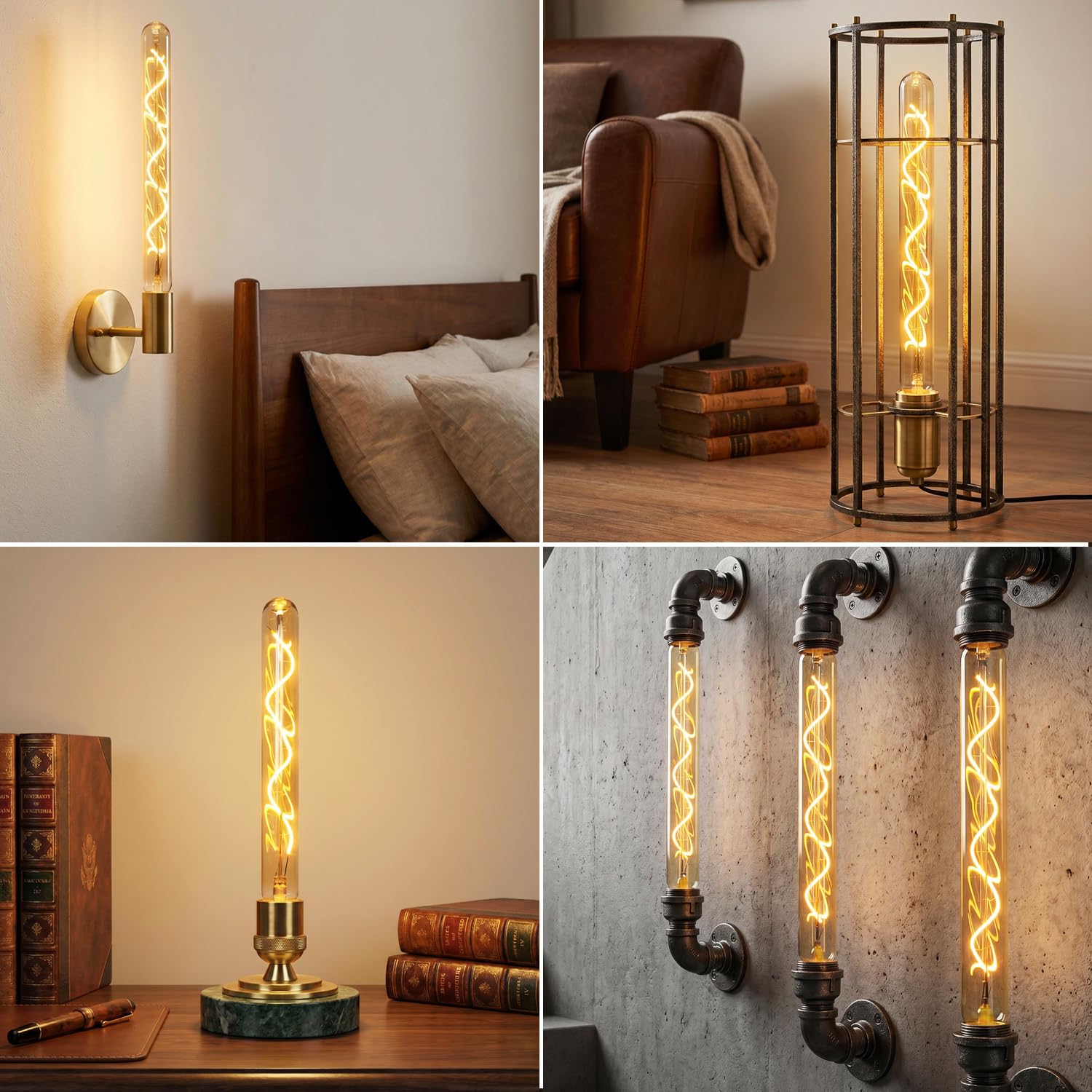 Edison Retrò Lampadina E27, E27 LED Retrò Lampadina 4W Regolabile 30 cm di Lunghezza T30 Retro Lampadine LED luce vetro custodia decorazione soggiorno, caffè e bar - 4 pezzi