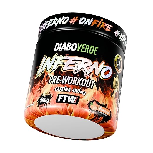 FTW Pré-Treino Inferno Diabo Verde em Pó com Cafeína, Aminoácidos Beta‑Alanina e Arginina para Treinos e Atividades Físicas - Pote 300 g (Tangerina Fire)