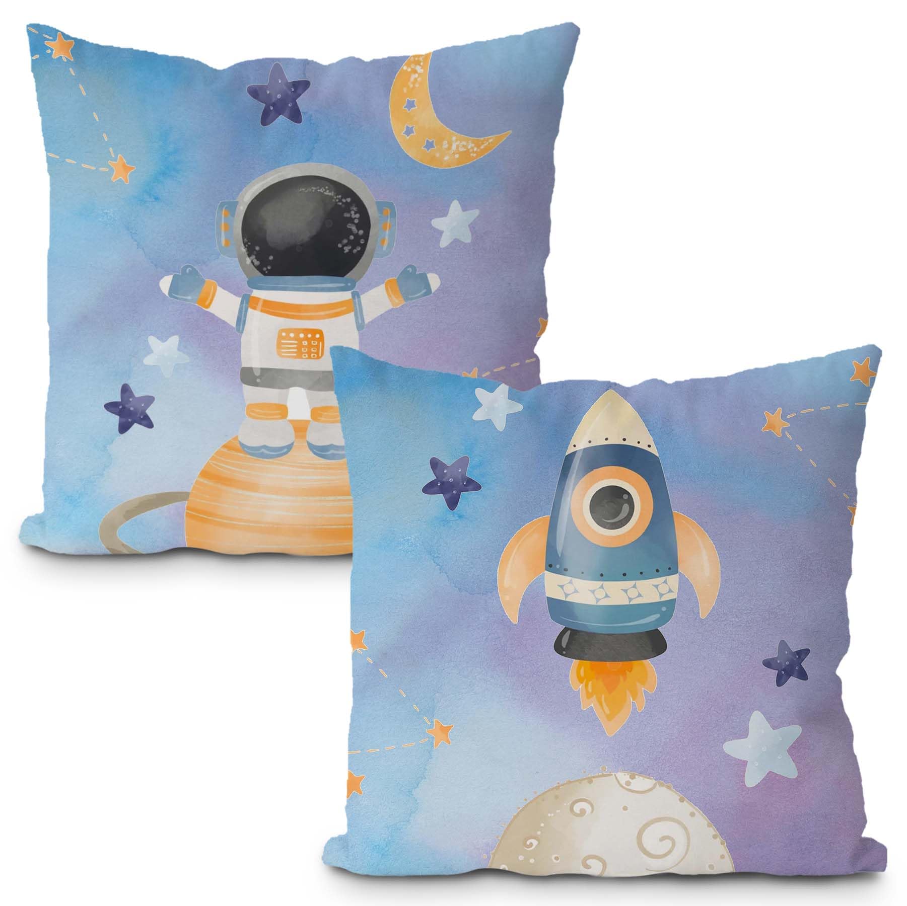 Likjad Space Decor for Boys Room Rocket Pillow Covers 18x18 Set- 2 Galaxy Themed Bedroom Decor Space Gifts
