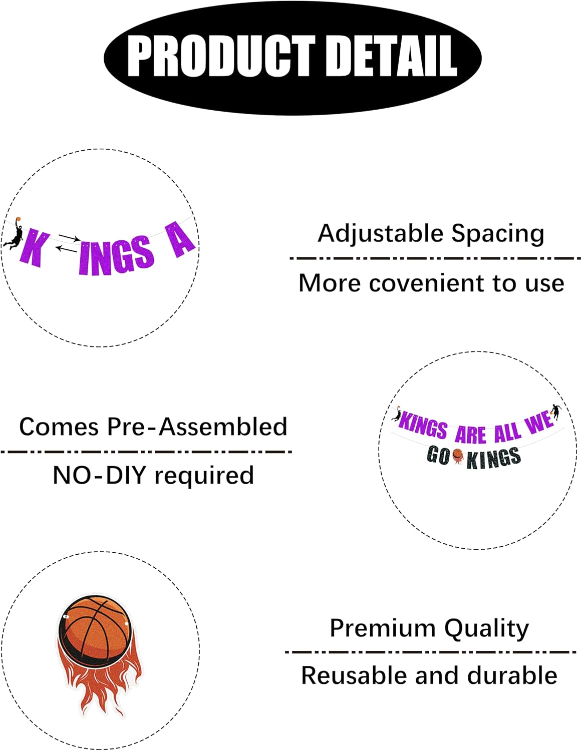 Pre Strung Kings Are All We Go Kings Banner -Sacramento Kings party decor, Basketball team party, Celebration Party Decorations banner Purple and Black Glitter image 3