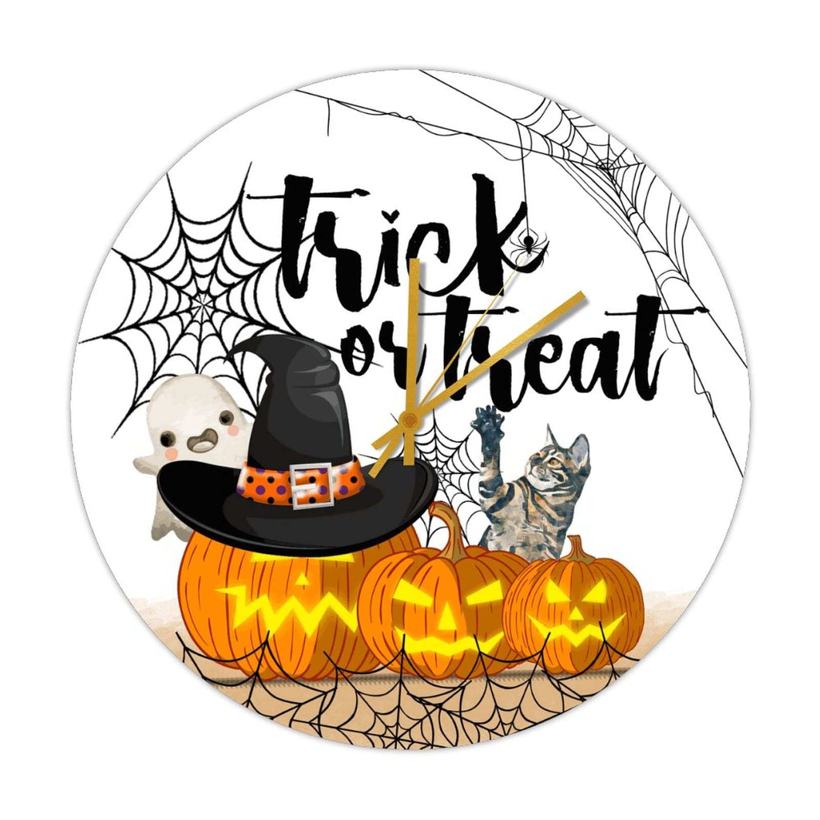 Horloge en bois Halloween artisanale, pendule vintage silencieuse haut de gamme avec chat noir