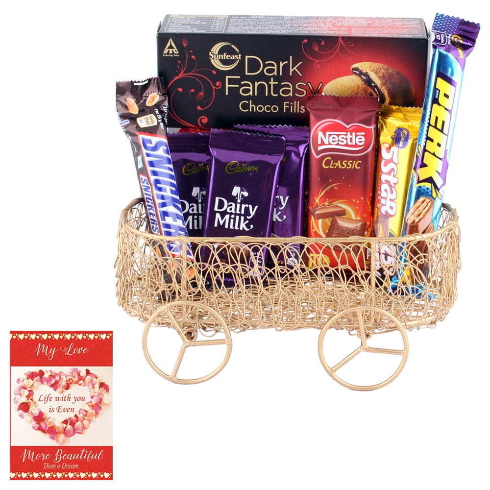SFU E Com Surprise Gift Hamper |Beautiful Wheel Basket with Assorted Chocolates | 6831