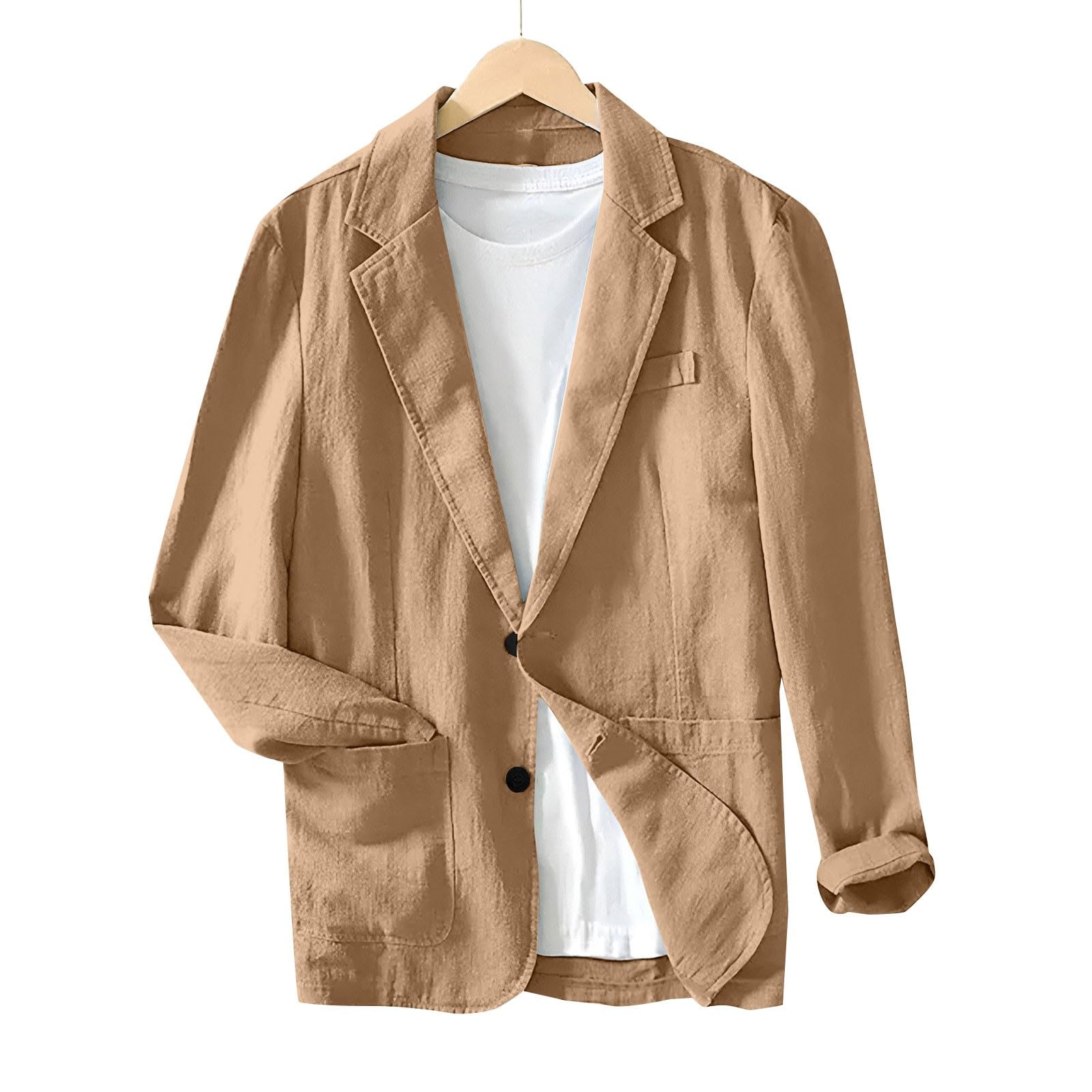 Blazer en lin pour homme - Veste de costume de loisirs légère à deux boutons - Coupe ample - Blazer de bureau - Couleur unie - Polyvalente - Veste de costume à revers cranté - Vestes avec poche