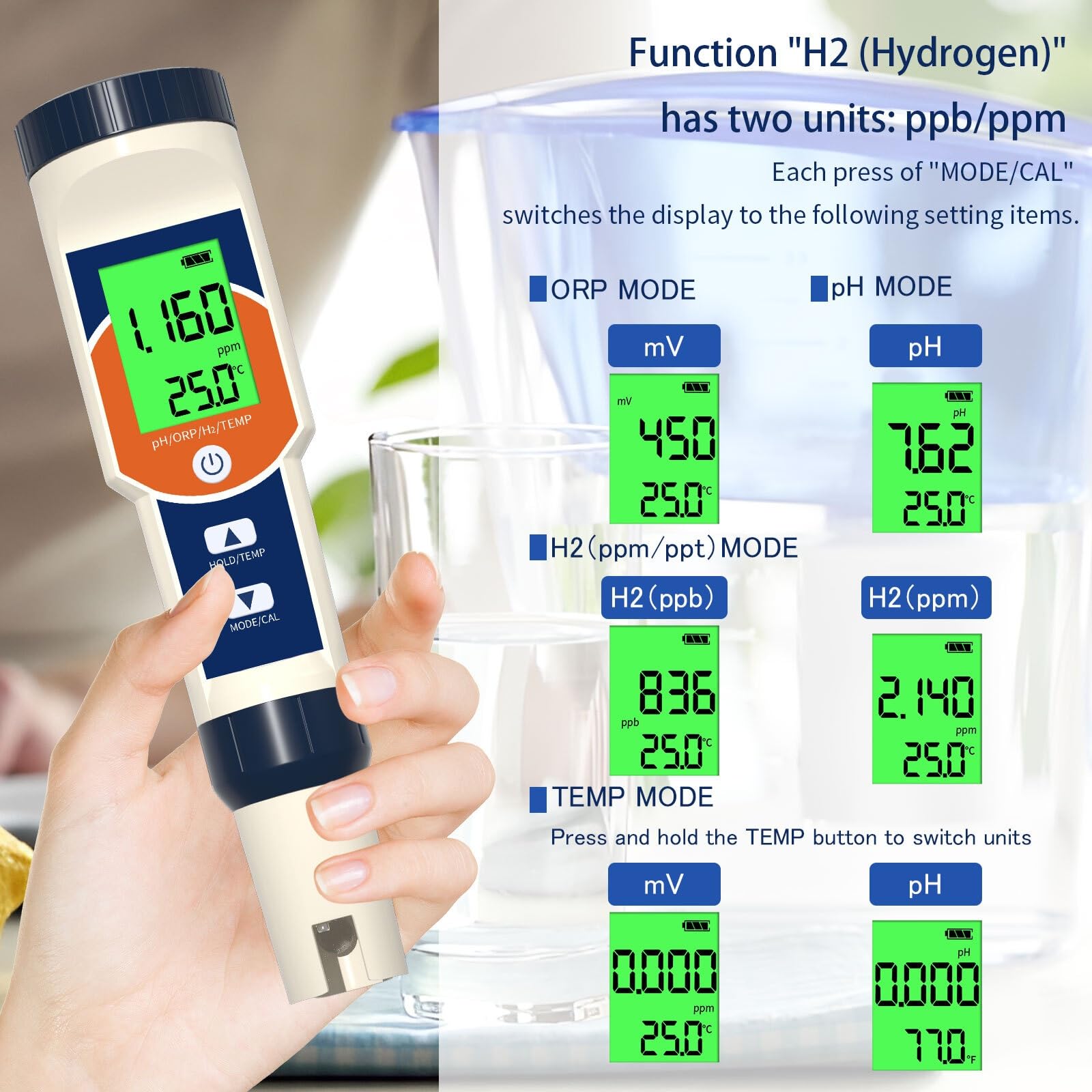 Tester rozpuszczonego wodoru 4 w 1 zestaw testowy temperatury PH ORP H2 miernik ppm analizator czystości wody do basenu z wodą pitną