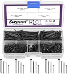 Swpeet 500Pcs 4 Sizes Hardware Nails Assortiment Kit, Black Galvanized Nails, Petits ongles, épingles, Nails de finition, Nail pour accrochage, Nailles pour accrocher des photos
