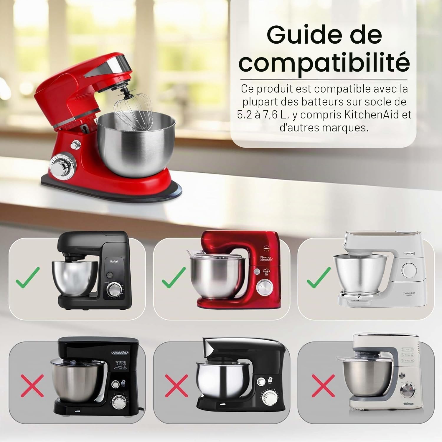 Ibyx Plateau Coulissant en Bambou Compatible avec Robot Pâtissier KitchenAid 4,8 L – Support à roulettes pour Électroménager – Plateau Roulant pour Plan de Travail