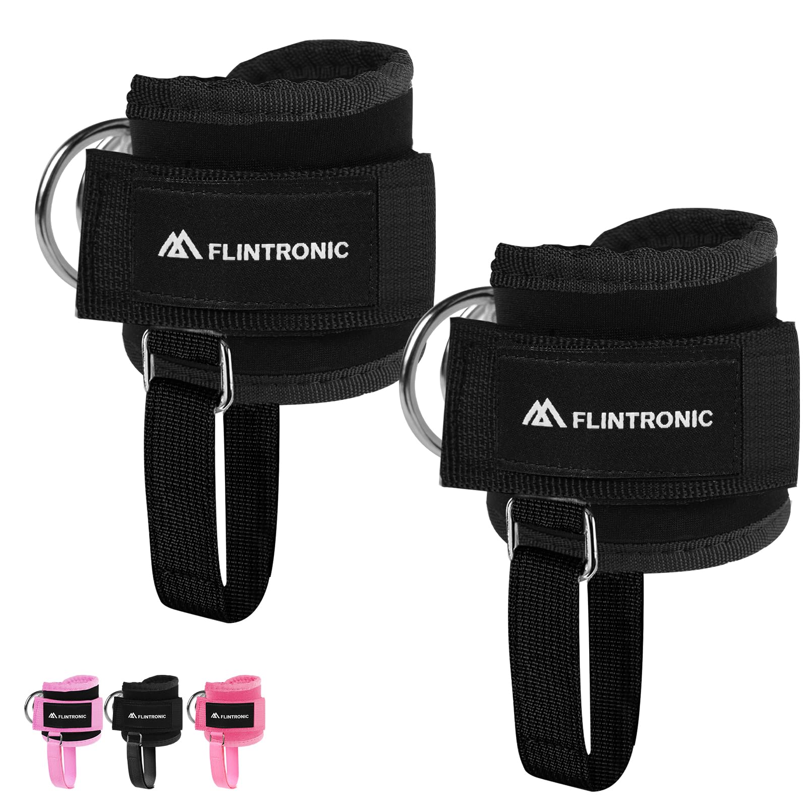 flintronic Cavigliere Cavi Palestra, 1 Paio Cavigliere Puleggie con Doppio D Anello, Palestra Cavigliera Regolabile con Cinturino Aggiuntivo per Il Piede, Allenamento Glutei Esercizi Gambe