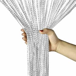 Panel Decorativo Fiesta smilegirl Cortina de cuerda para puerta, mosquitera, mosquitera, divisor de puertas, con purpurina, retro, borlas, puertas, divisores, ventana, panel de cortina para decoración de fiesta (blanco)