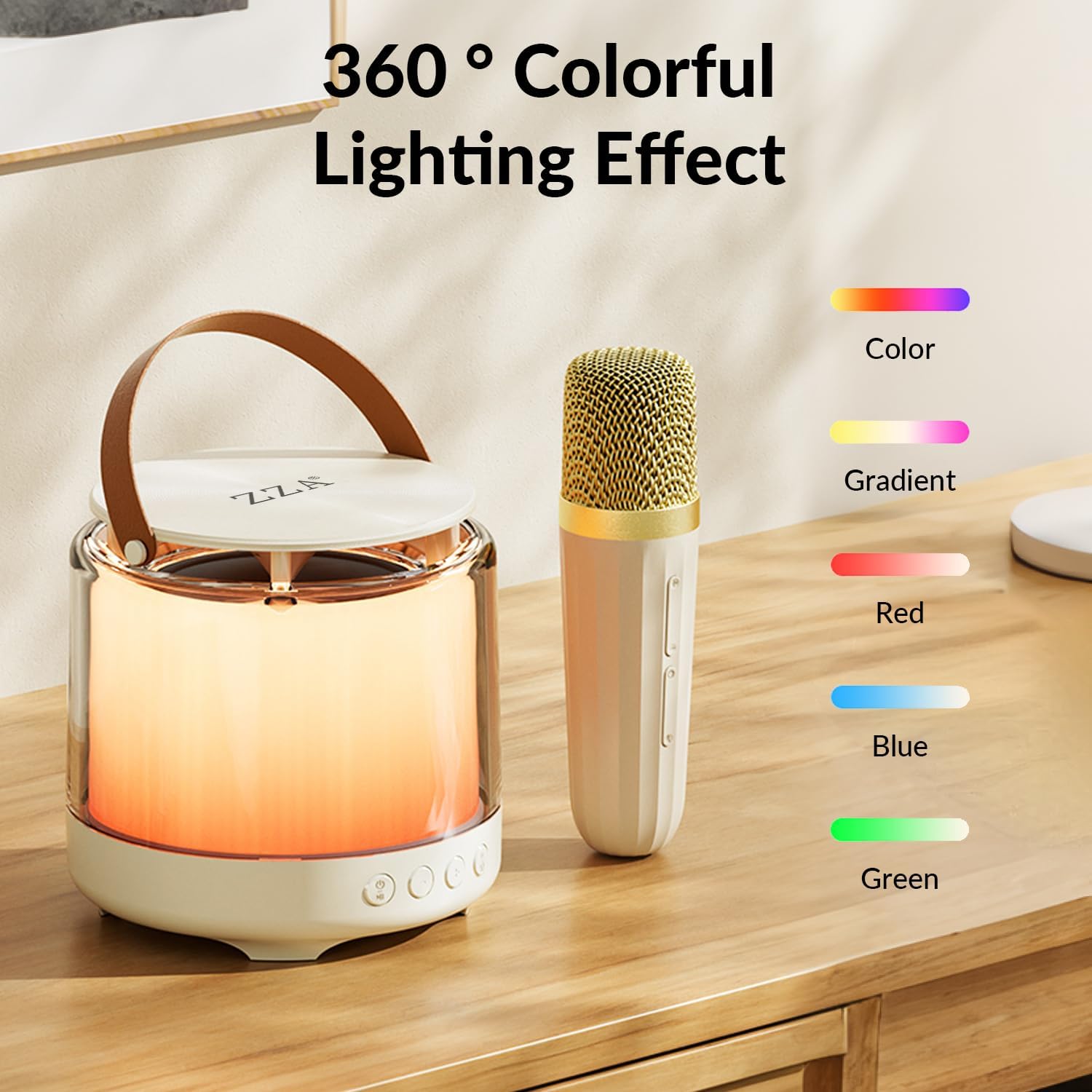 ZZA K3 Mini Karaoke Machine with 360-degree colorful lighting effect