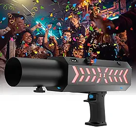 SHEHDS Lançador De Confete Elétrico Com Efeitos Led Rgb, Alcance De 6 A 8 Metros Para Palcos, Djs, Shows, Festas E Eventos (Papel Confete Não Incluído) - Orifício Único