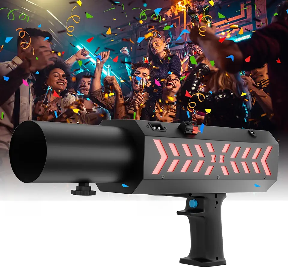 SHEHDS Lançador De Confete Elétrico Com Efeitos Led Rgb, Alcance De 6 A 8 Metros Para Palcos, Djs, Shows, Festas E Eventos (Papel Confete Não Incluído) - Orifício Único