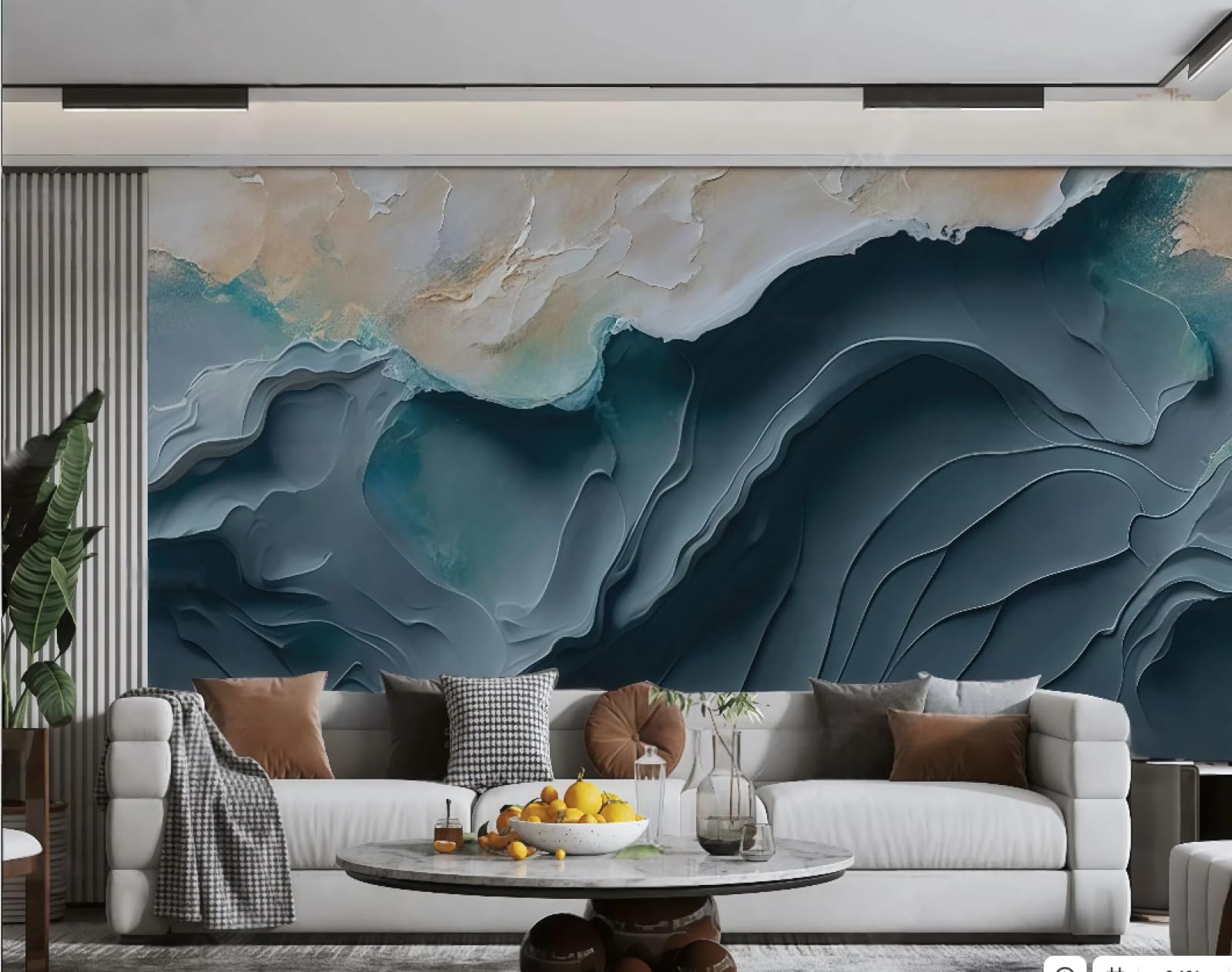 Nowoczesna minimalistyczna trójwymiarowa tapeta ciemnoniebieska fala sztuka pejzaż salon sypialnia tło tapeta na ścianę hotel restauracja kawiarnia, 3D, 150 x 105 cm