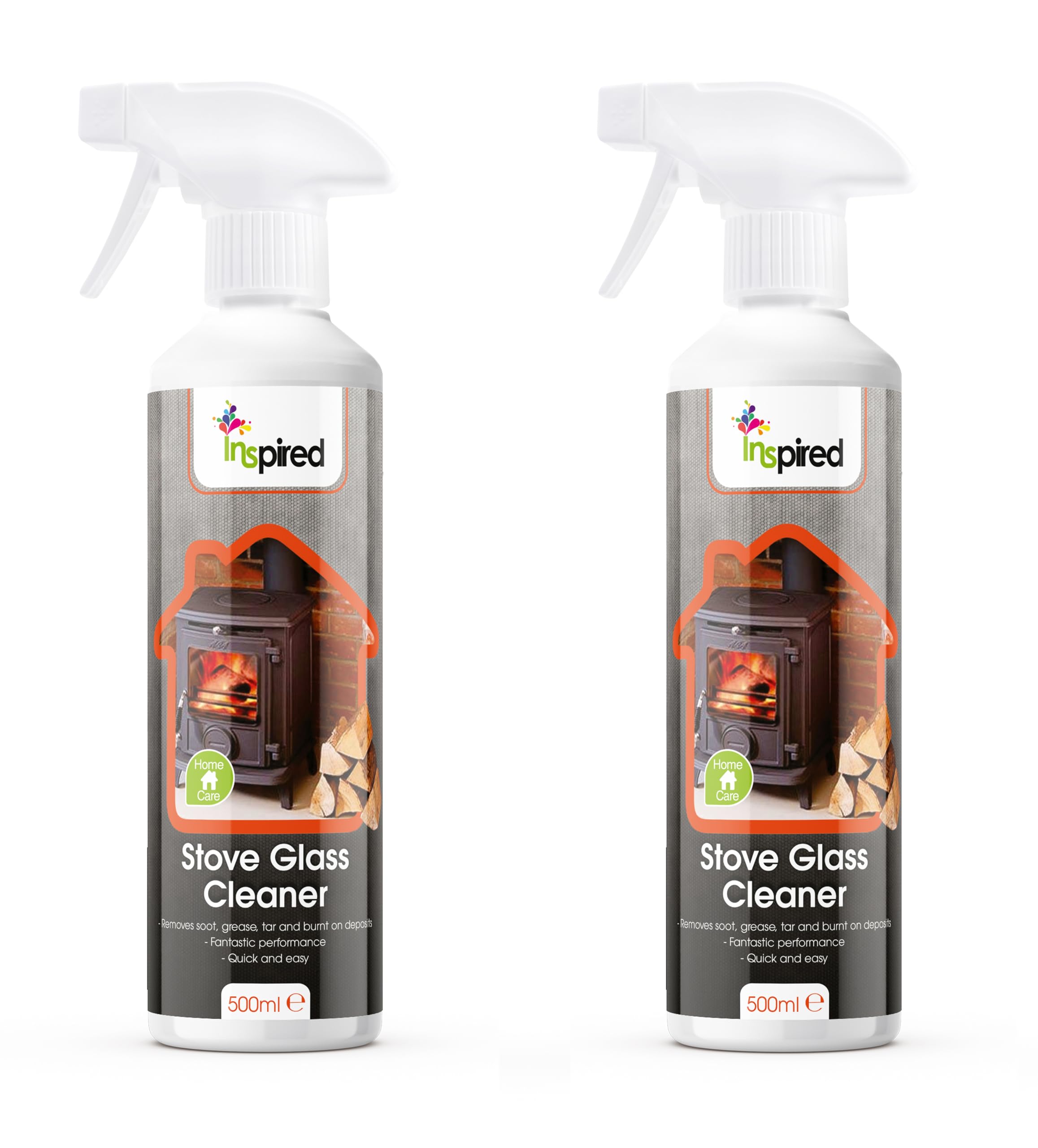 Inspired - Stove Glass Cleaner, Dissolves Soot, Grease & Tar, Suitable for Fireplaces & Hearths, Removes Residue Effectively - 2 x 500ml