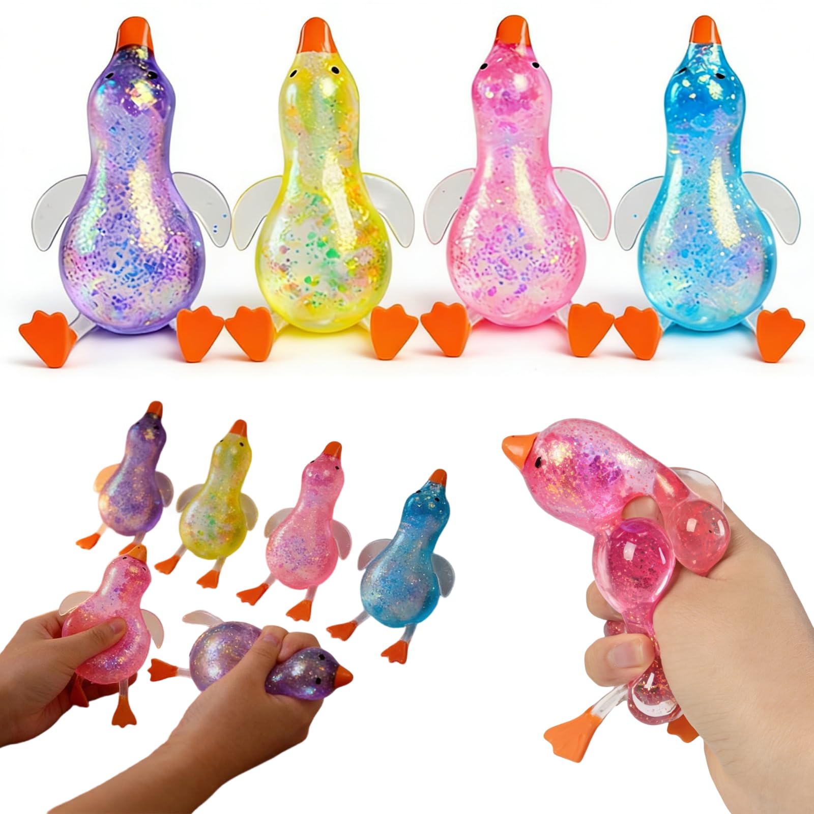 Squishies Glitter Ducks (5 Stretchy Duck Toy Random) Adults Squishies Fidget Toys, Animal Stress Balls for Adult, Stress Relief Sensory Toys for Age 18+, Bulk Party Favors Easter Basket Stuffers