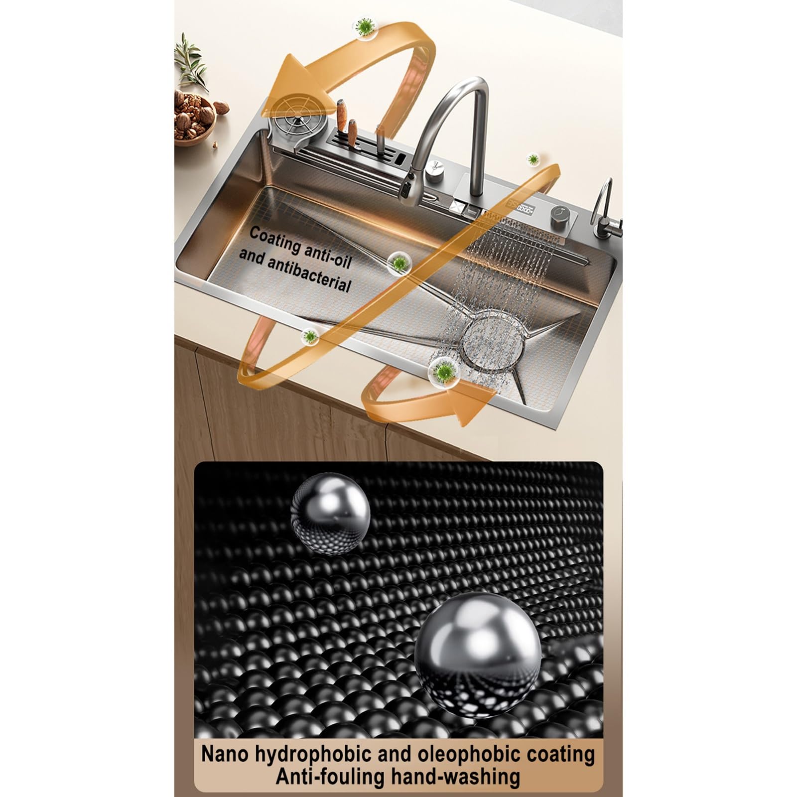 Fregadero de Cocina Moderno de Acero Inoxidable con Grifo extraíble, Fregadero para Lavar Verduras y Lavar Platos, Fregadero doméstico, Fregadero de Cocina Empotrado bajo encimera, Fregadero
