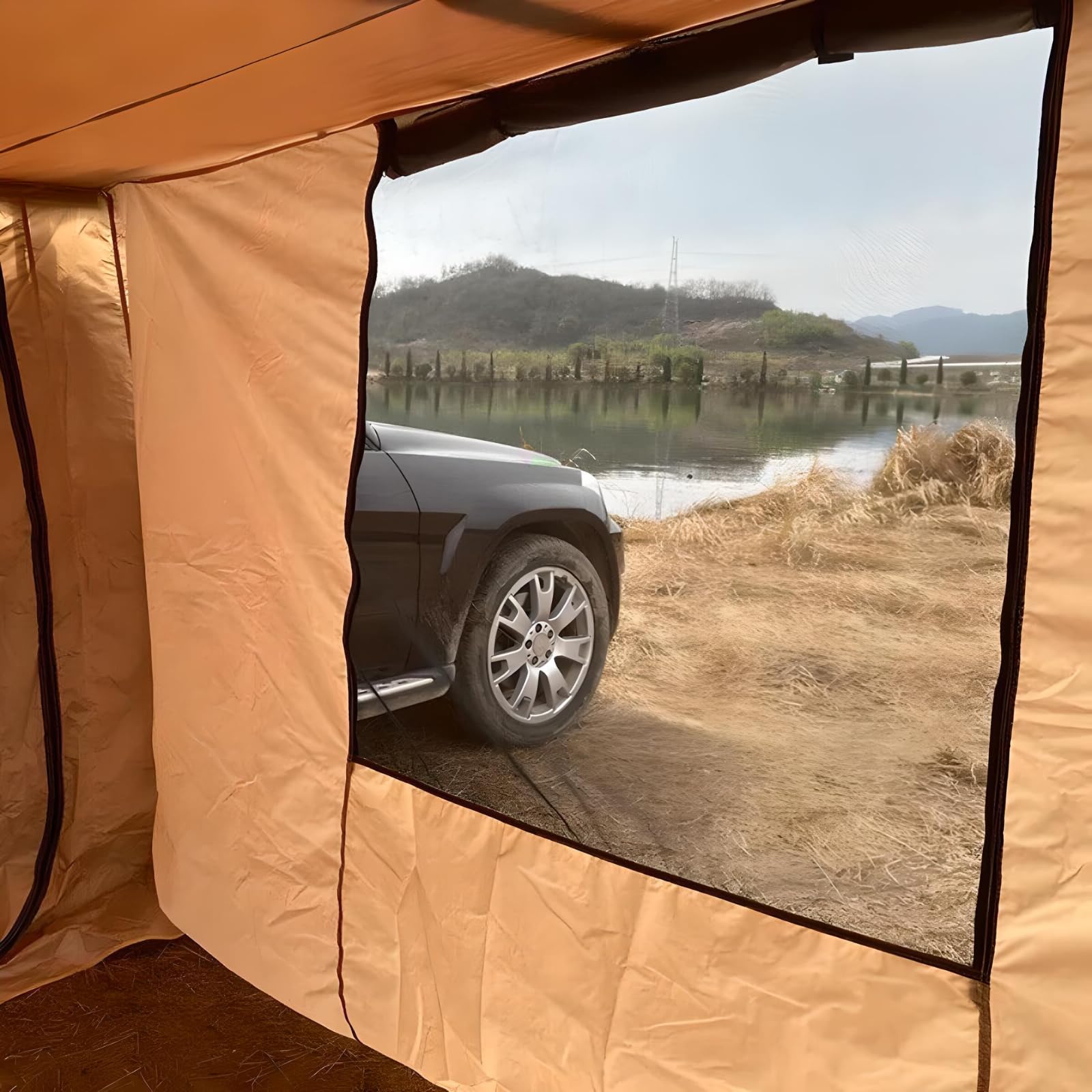 Khaki Automarkise/Zelt mit optionalen Vorzelt B:200xLx250xH200cm oder B:250xLx300xH200cm