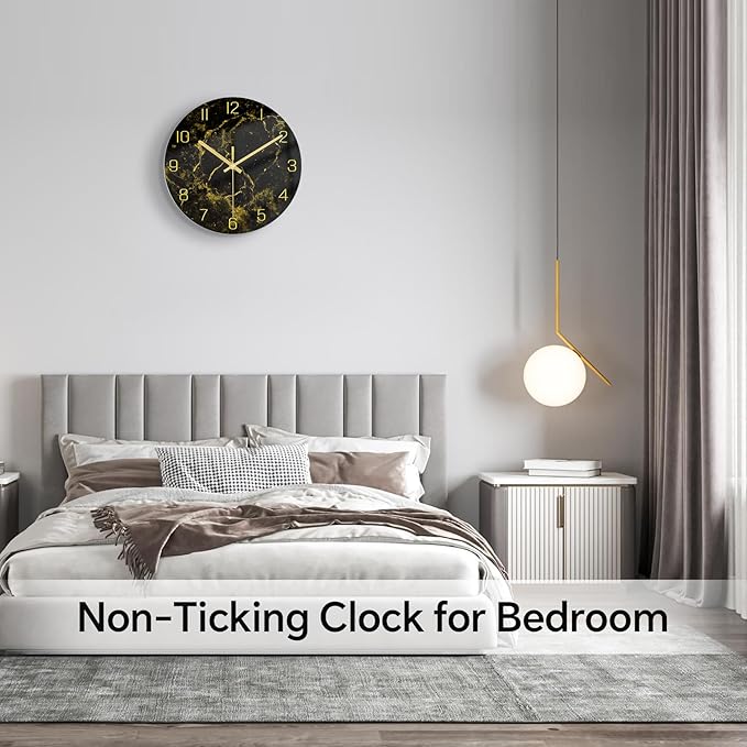 Reloj de Pared Moderno Mármol Negro y Dorado 12 Pulgadas Silencioso miniatura 6