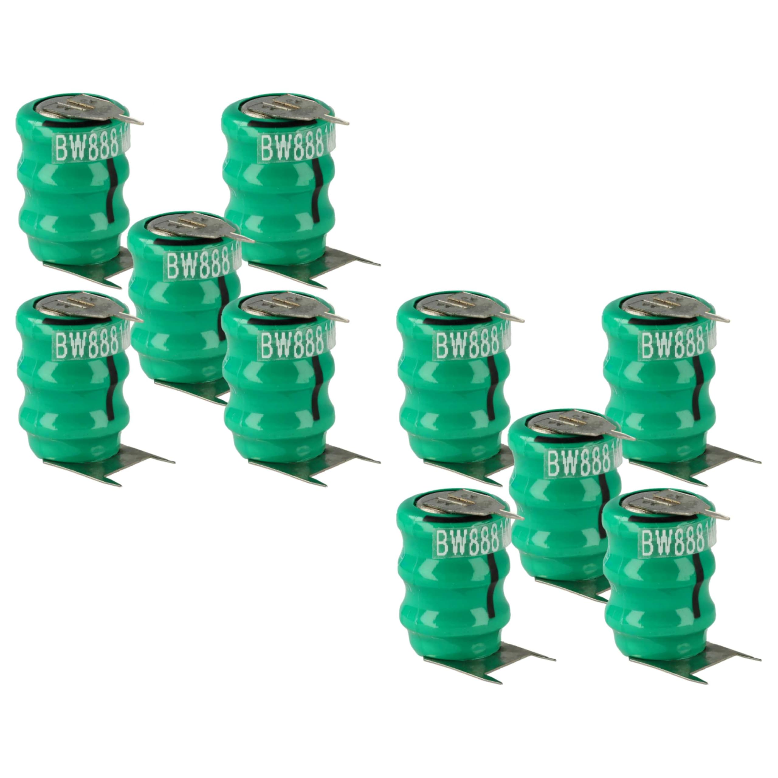 vhbw 10x NiMH Wymienna bateria guzikowa 3-pinowa Typ V40H 40mAh 3,6 V odpowiednia do akumulatorów modelarskich, lamp solarnych itp.