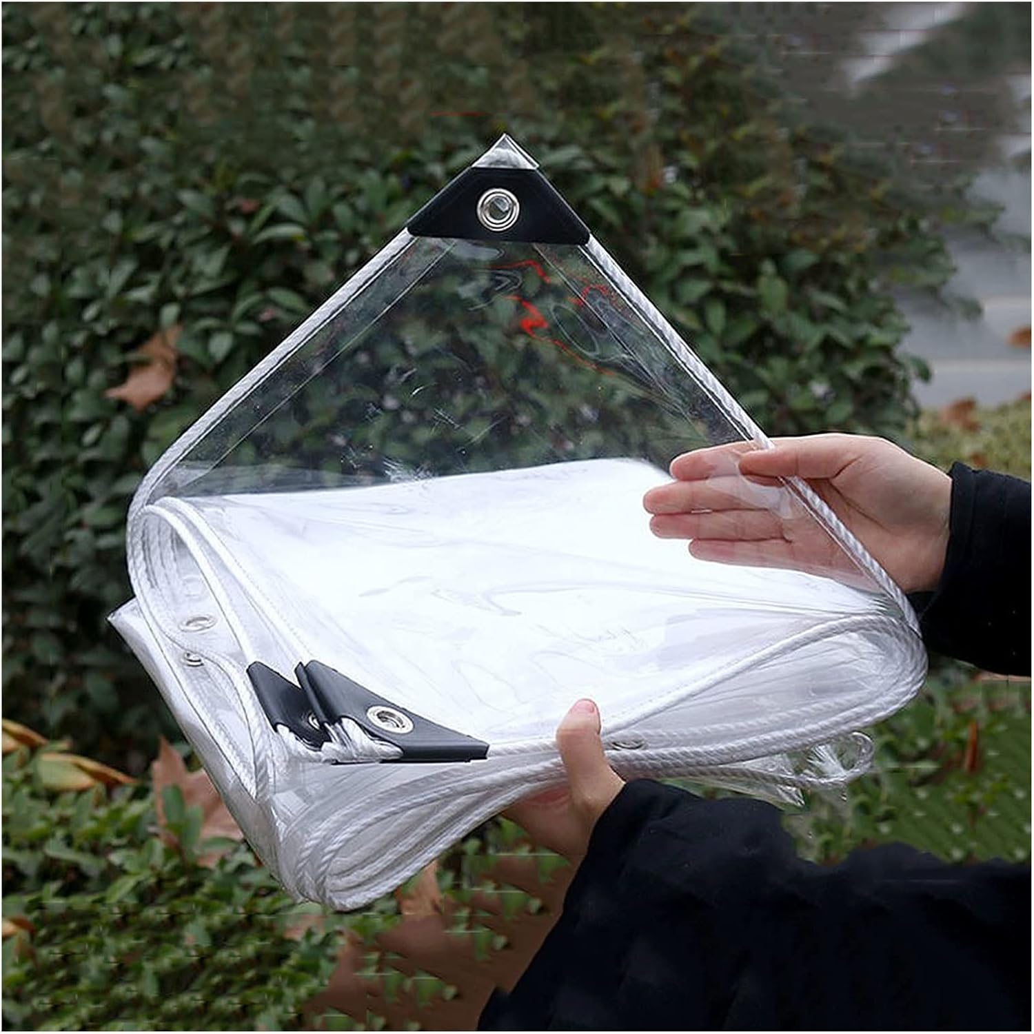 Transparent PVC Waterproof Tarpaulin Cloth UV Treated Tarp Sheet Durable Ripstop Canvas Tarps, for Garden Outdoor Patio, Washable(2.62x8.2ft/0.8x2.5m)
