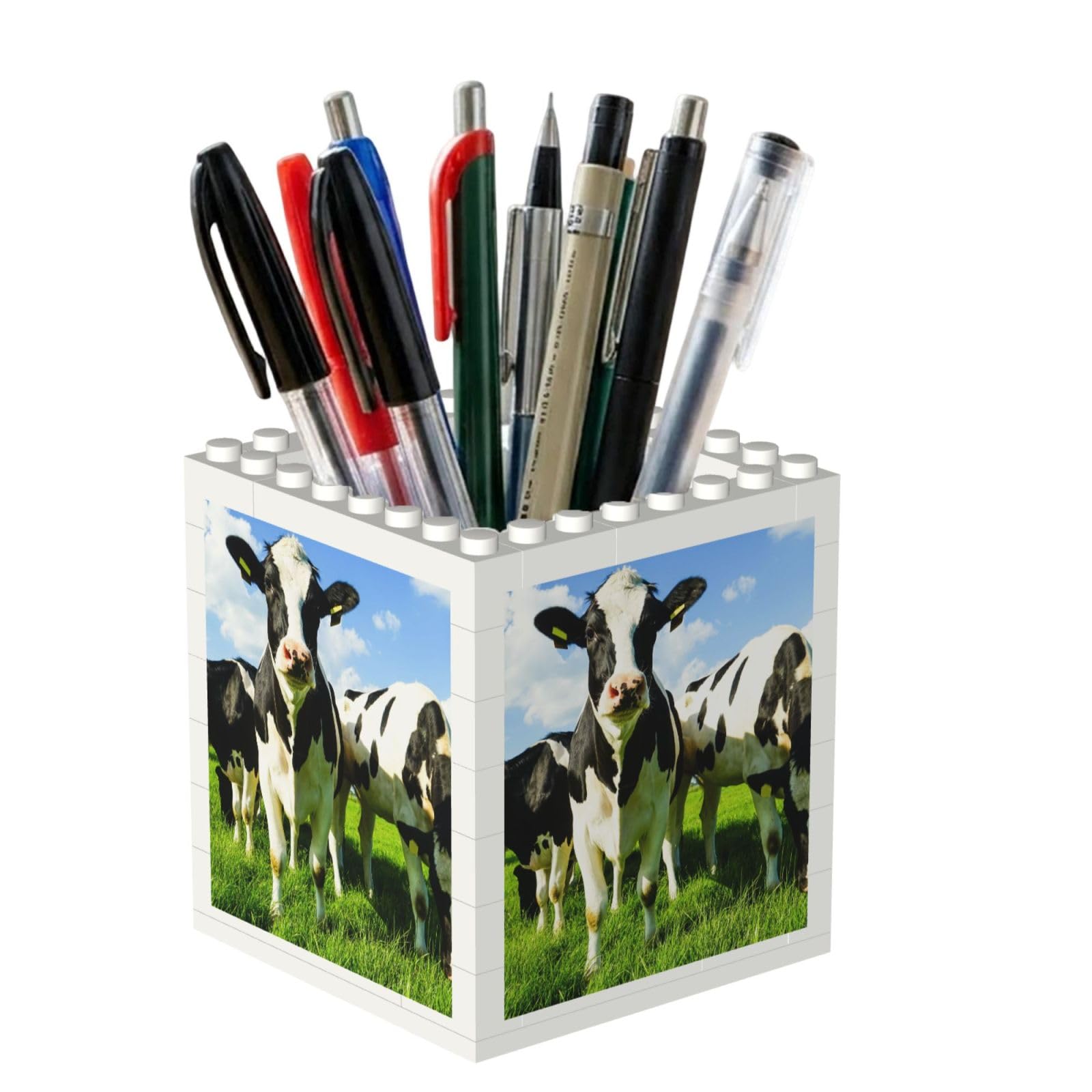 Poadnly Eating Cows On Summer Pasture, Pen Pot Pencil Holder for Office Home School, Compact Desk Organiser for Office Stationery