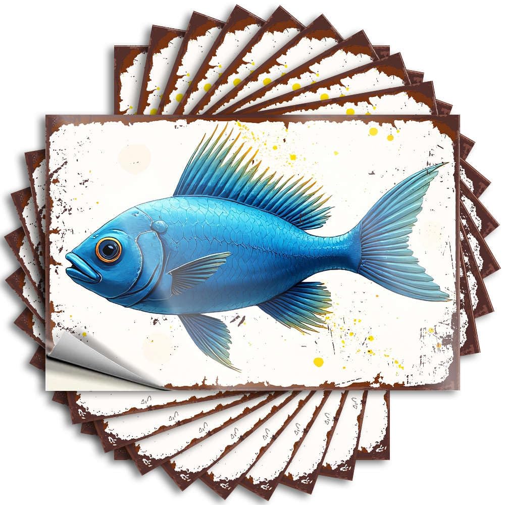 Stickers Teenage Peel and Stick - A Vibrant Blue Fish with Spiky Fins Swims Gracefully. Bumper Big Waterproof Vinyl for Adulting(12X18CM)