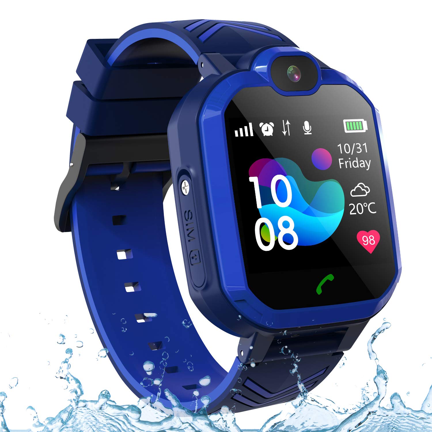 Kids Smartwatch Phone IP67 Waterproof, New Boys Girls Watch with LBS/AGPS Locator 2Way Call SOS Voice Chat Camera Alarm Clock Sport Watch Gift for 3-12 Years Old Childrens (02-2G LBS Waterproof Blue)