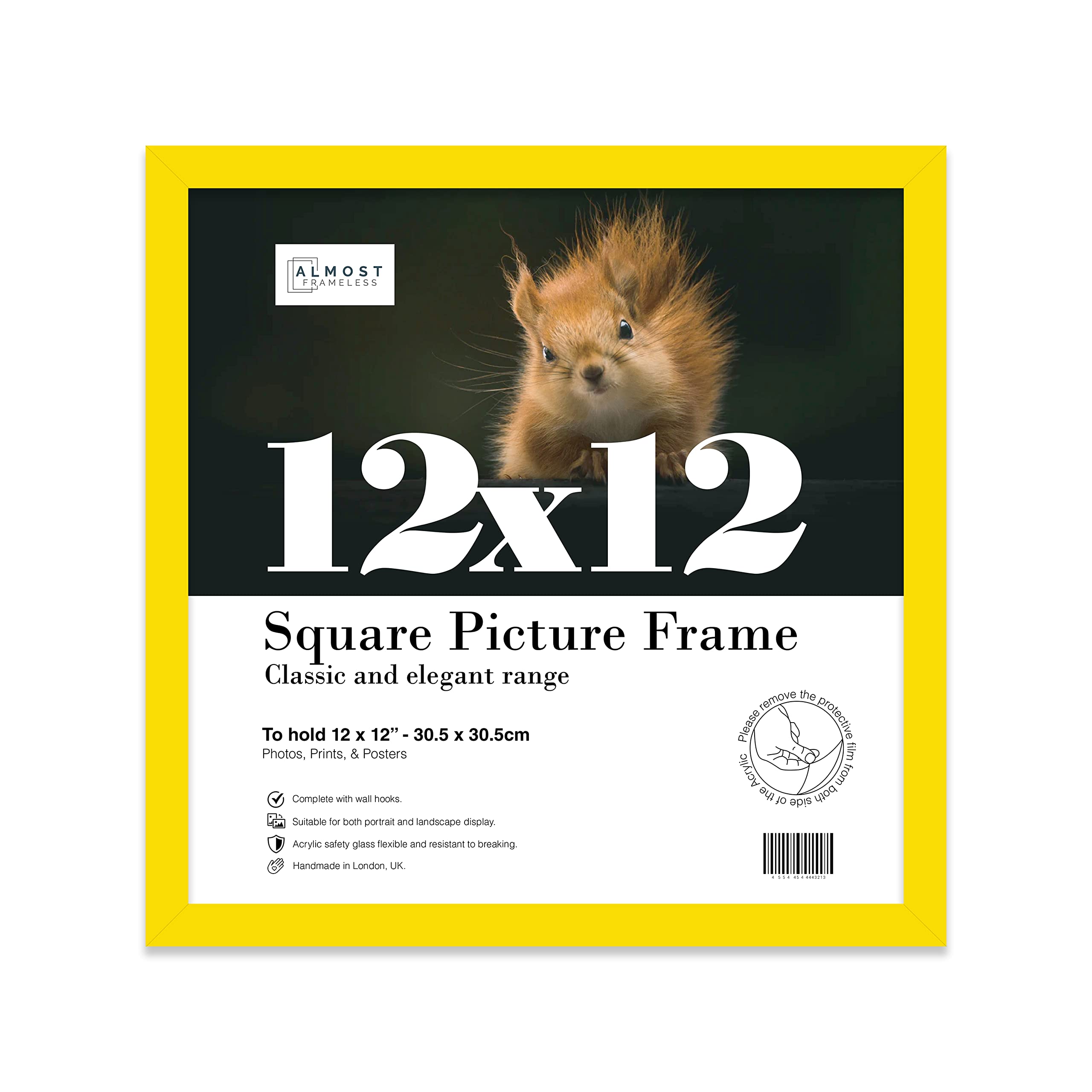 12x12 Inch Yellow Square Thin Photo Frame Wall Mountable Thin Picture Frame Standard Square Photograph Size, 12" X 12"(30.5 X 30.5cm)