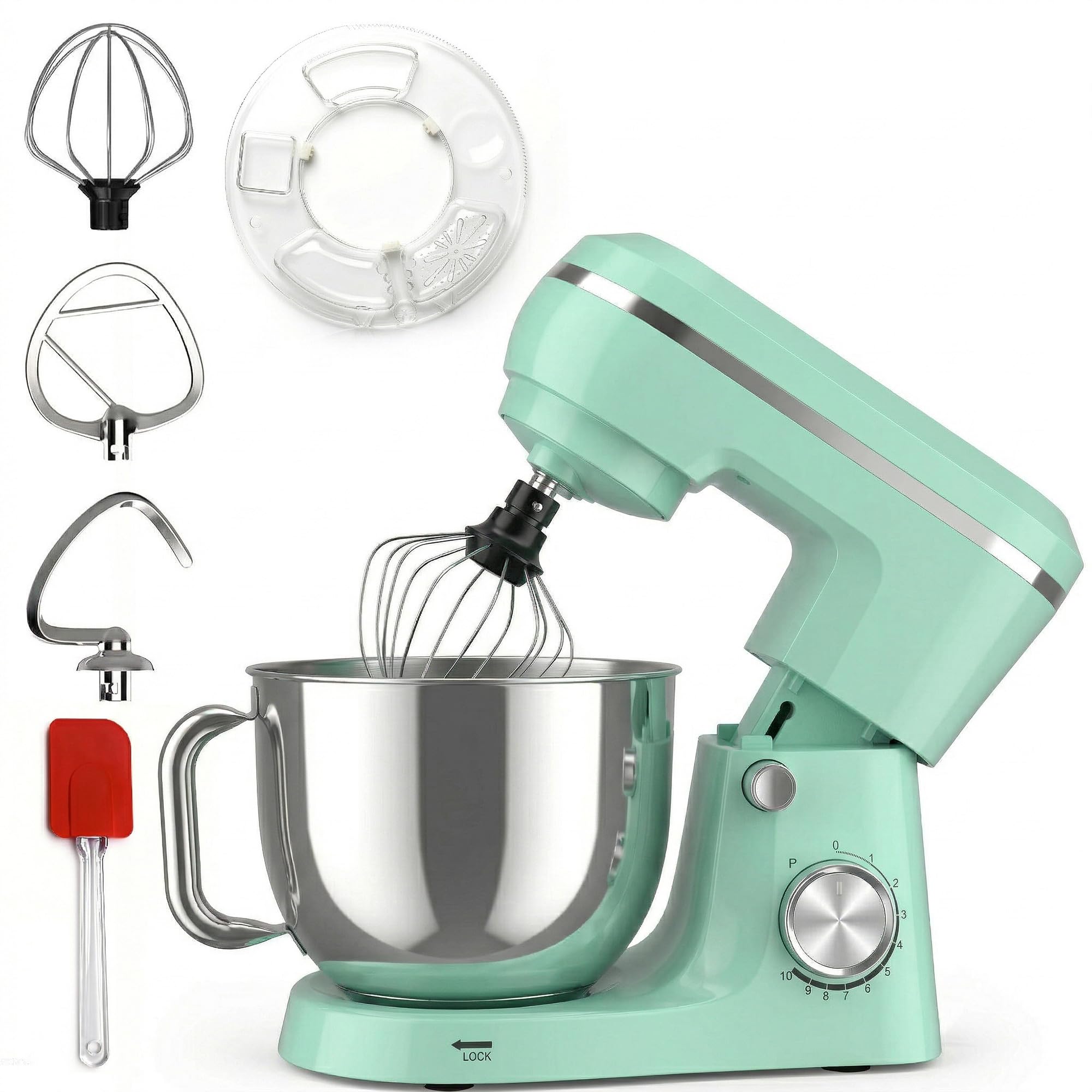 Electric Stand Mixer with 6.5 Quart Bowl, Household Food Mixer 10+p Speeds 660W, Tilt-Head Bread Dough and Cake Mixers with Dough Hook, Whisk, Beater, Splash Guard and Egg Separator (Blue)