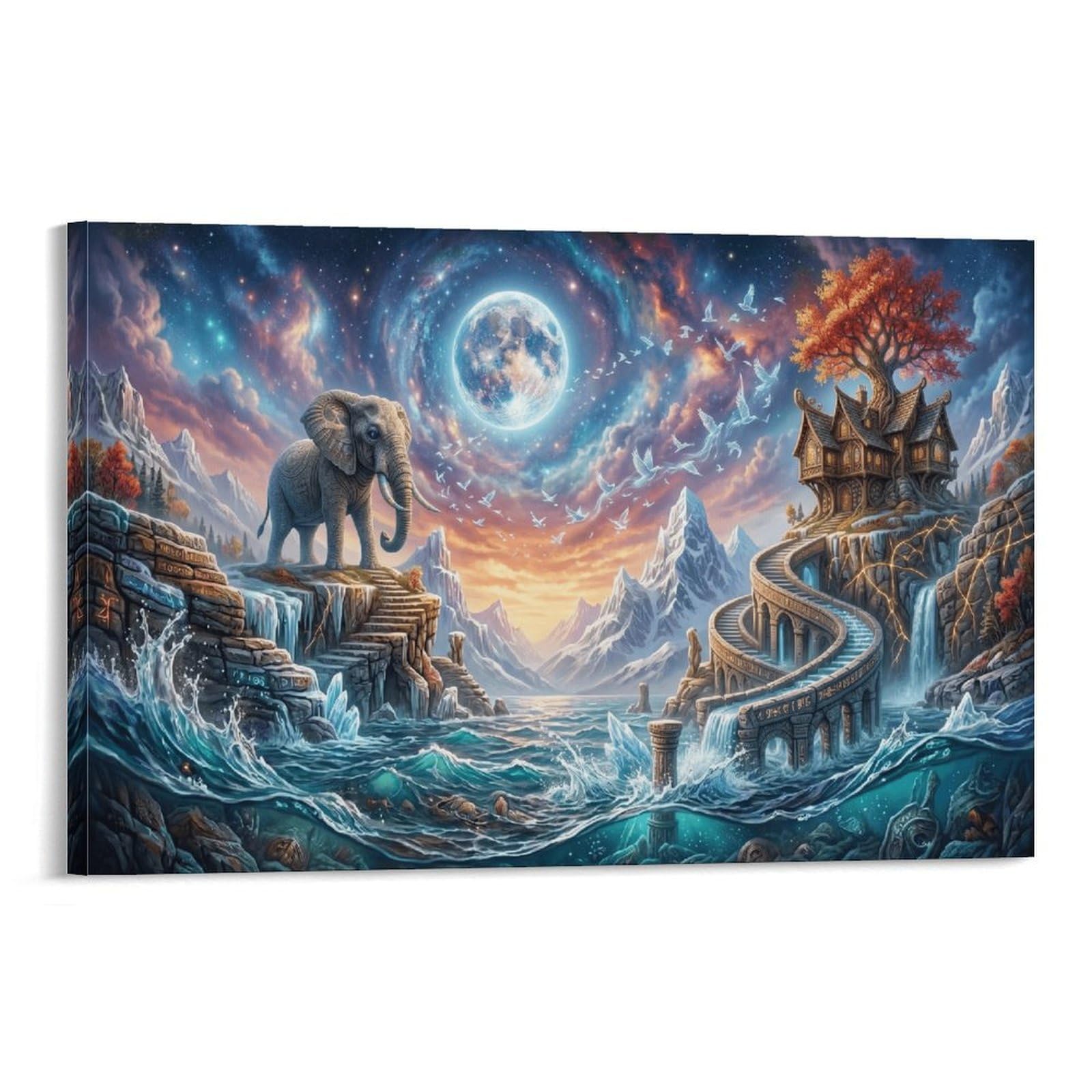 XPASHIQWC Elephant Wall Decor Poster Galaxy Full Moon Canvas Prints Picture Modern Canvas Wall Art Picture Wall Hanging for Dining Room Kitchen Home Office Decor 20x30inch(50x75cm)