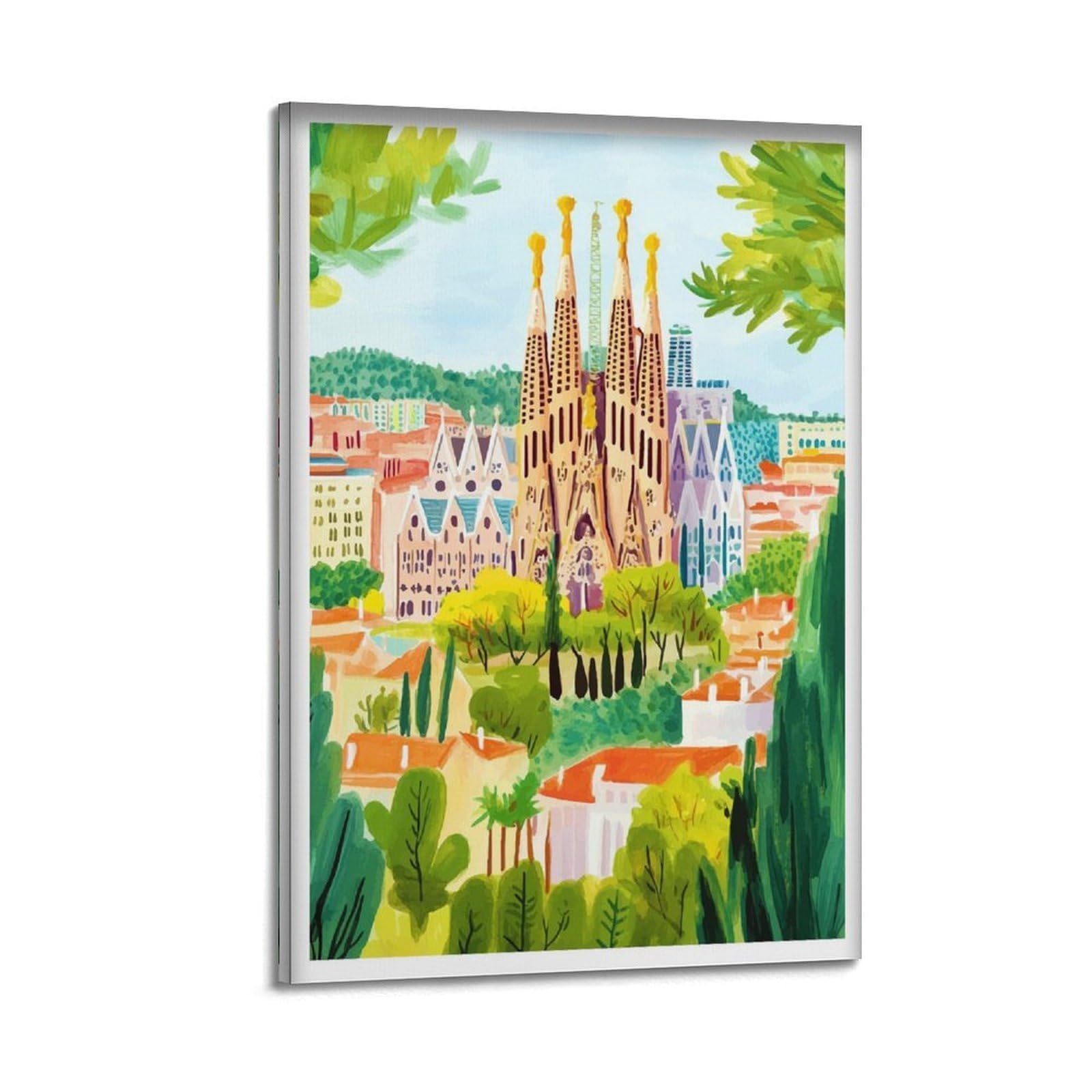 xiaoxiaoshen Barcelona Spain Travel Landscape Catalonia Architectural Canvas Poster Wall Art Prints Room Aesthetic Murals Bedroom And Living Decorations 20x30inch(50x75cm)