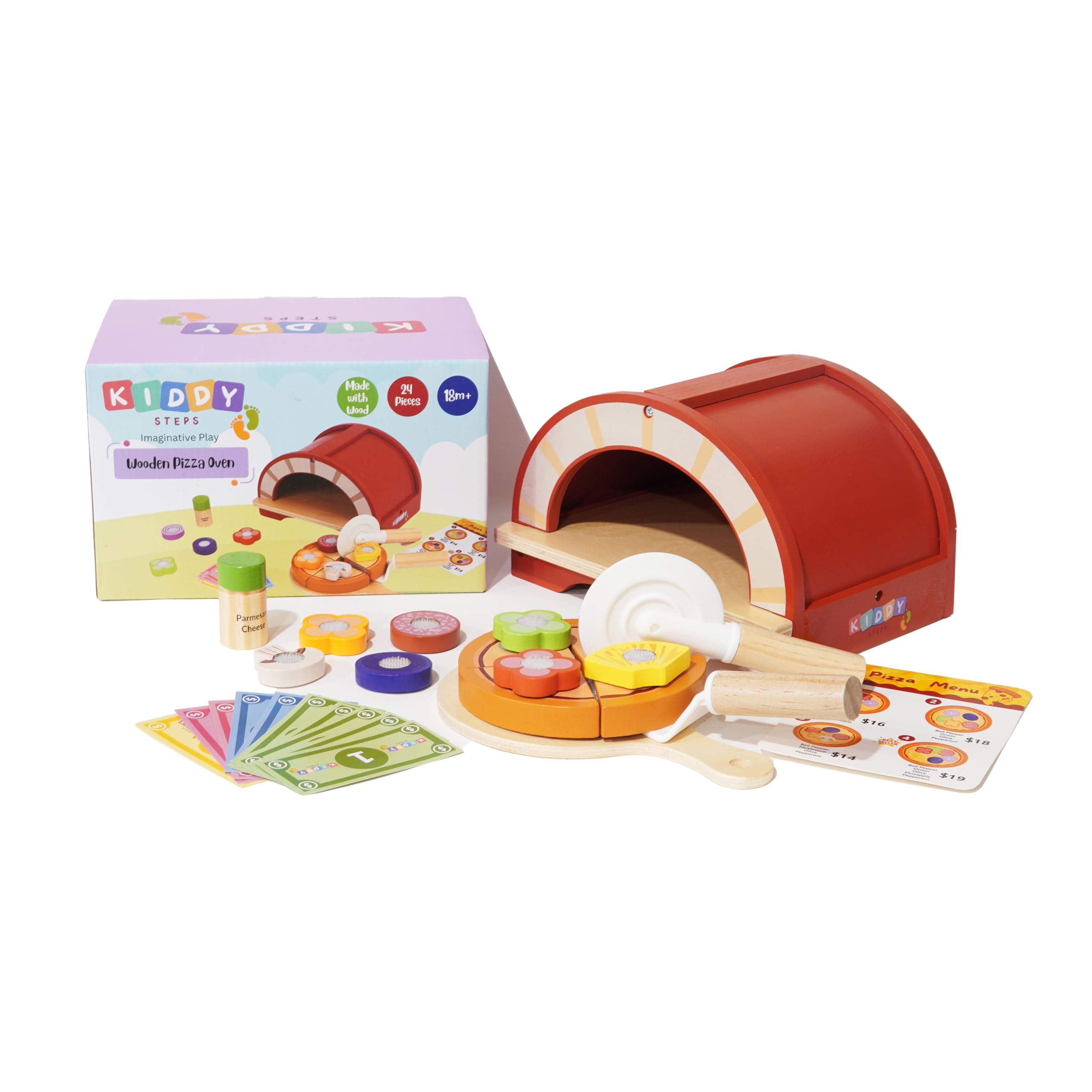 Wooden Pizz Oven Set - Interactive Playset Cooking Kitchen for Play Pretend