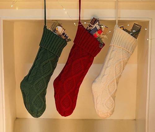 Miniatura 4 de Fesciory Paquete de 6 calcetines de punto trenzado de 18 pulgadas de tamaño grande para regalos y decoraciones para fiestas familiares de Navidad,