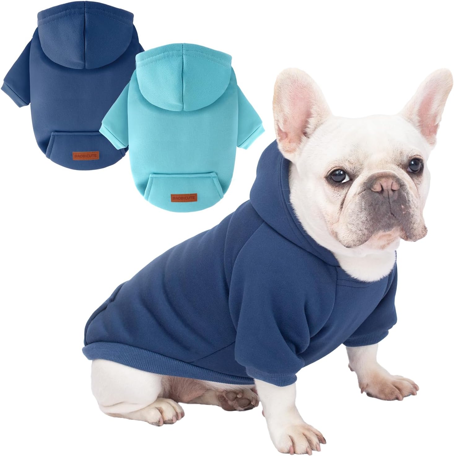 2 Pack Dog Hoodie Warm Hood Dog Sweater Cold Weather Small Dogs Sweatshirt Comfort Pet Clothes for Small Medium Dogs with Pockets Cats Chihuahua Clothes for Male Female Girl Boy Sporty Daily Wear Navy+Blue L (Back: 14.9",Chest: 20")