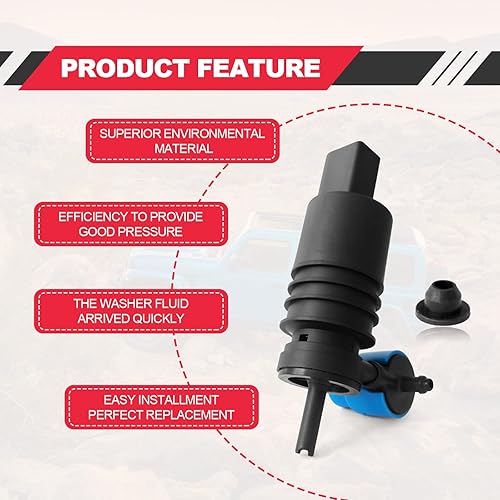 Miniatura 4 de Bomba de lavado de parabrisas, compatible con Jeep Dodge Chrysler Volkswagen Audi, BMW, Chevrolet Ford, bomba de líquido de arandela con ojal