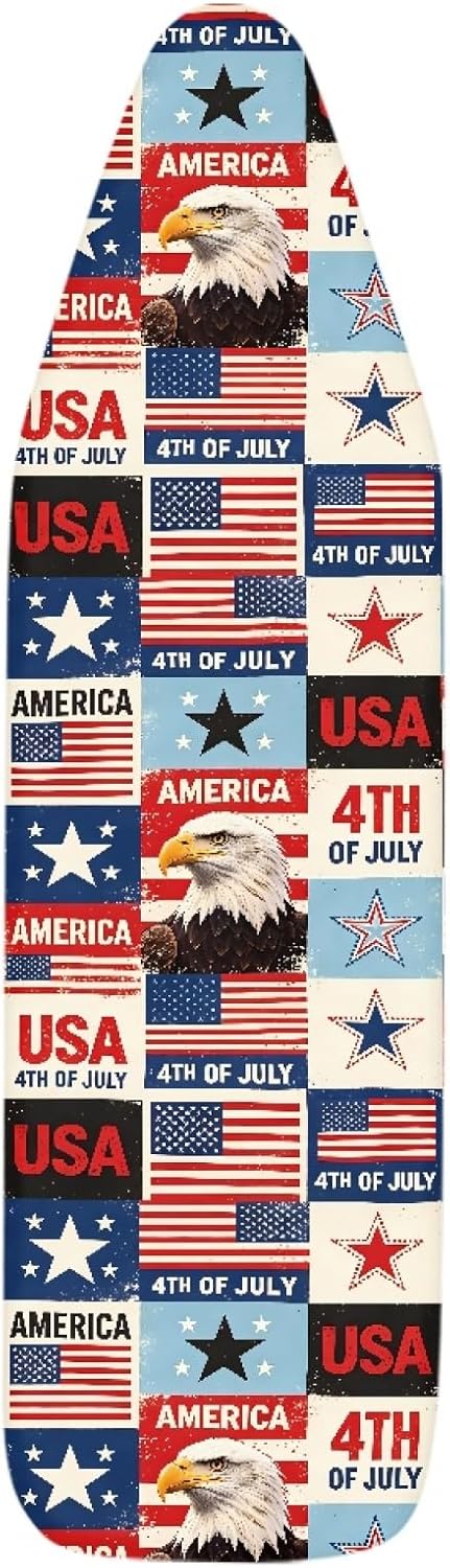 4th of July Ironing Board Cover, 16"x55" Standard Ironing Board Cover with Elastic Edge and Hook and Loop Fasteners, Scorch & Stain Resistant, Polyester Home Ironing Board Covers, Star Spangled