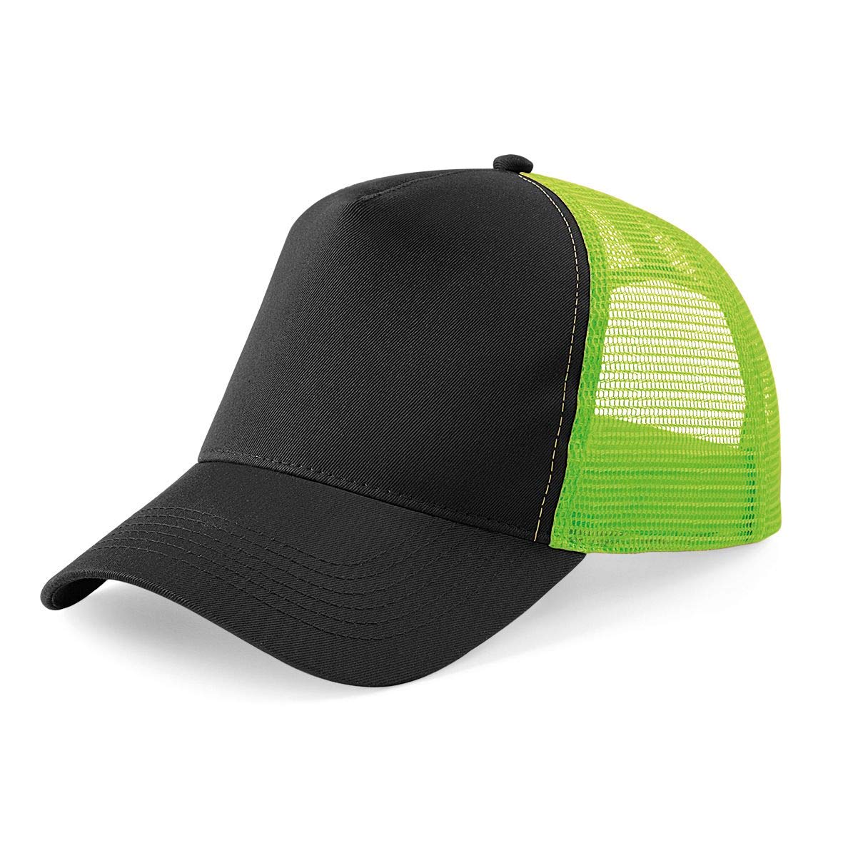 Plain Trucker Cap Mesh Back Baseball Cap Snapback - Black/Lime