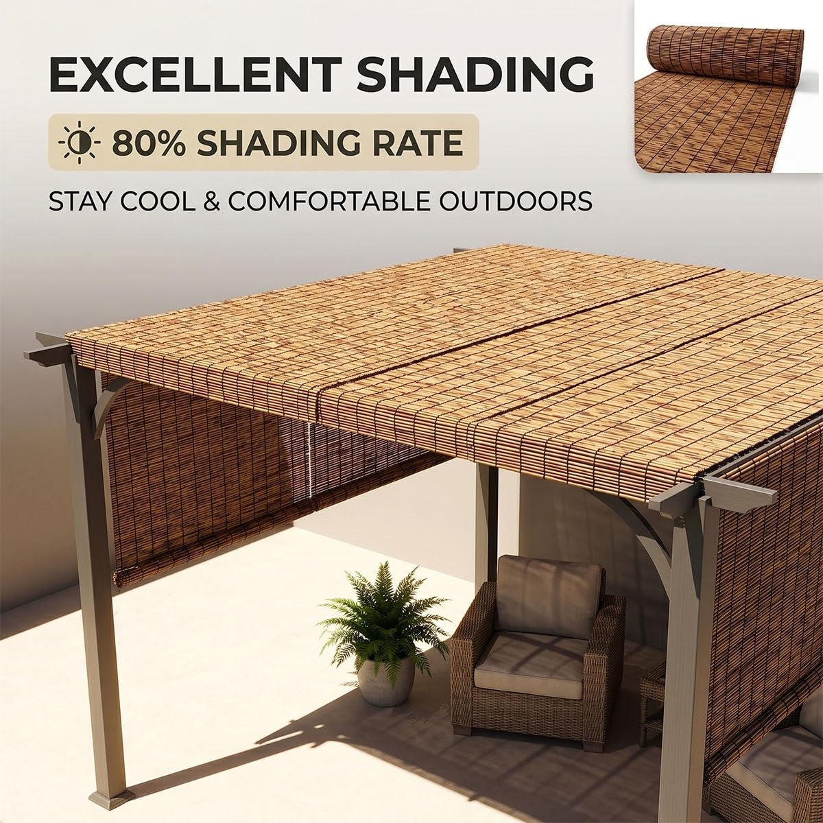Recinzione in Canne di Bambù per Esterno, Canniccio Naturale Oscurante, Schermo Ombreggiante per Copertura Gazebo e Patio, Pannello Decorativo per Piscina(Naturale,40x500cm)