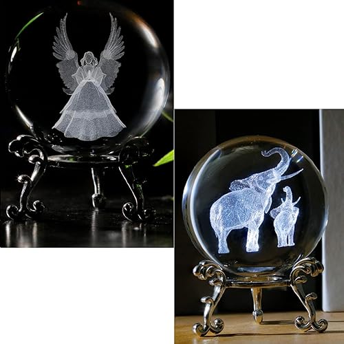 vskikris Regalos de cristal 3D Figura de ángel de cristal y decoración de elefante 3D regalo bola de cristal pisapapeles