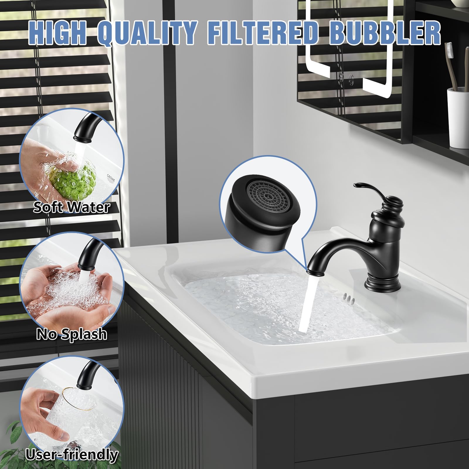 Wasserhahn Bad Schwarz Retro, Waschtischarmatur Retro Waschbecken Armaturen mit Niedriger Auslauf, Einhebel Mischbatterie Waschbecken aus Messing für Badezimmer, G3/8