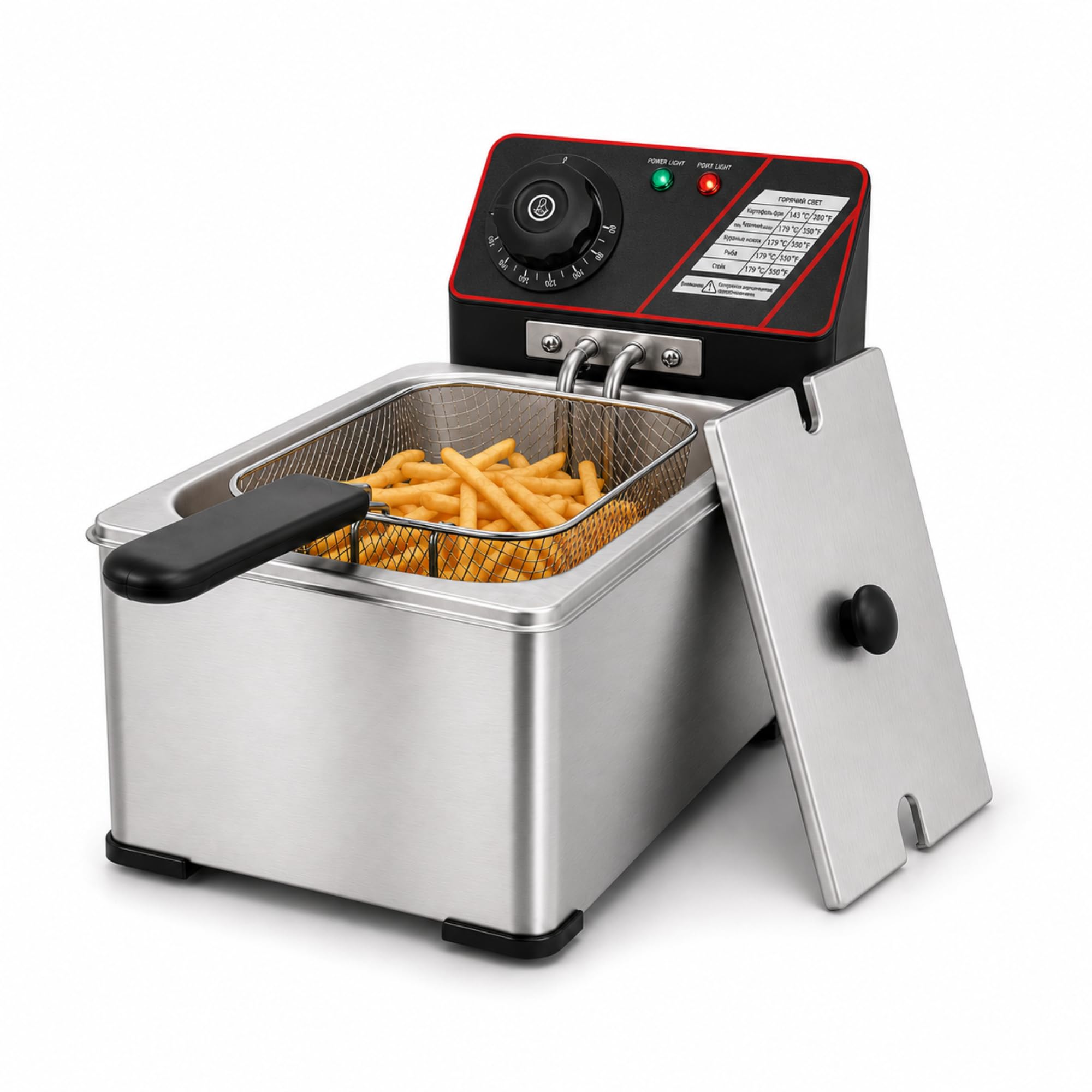 Friteuse Professionnelle en Acier Inoxydable, Capacité 3L | Compacte, Panier Amovible, Température Réglable, Pour Maison, Cuisine, Bar et Snack
