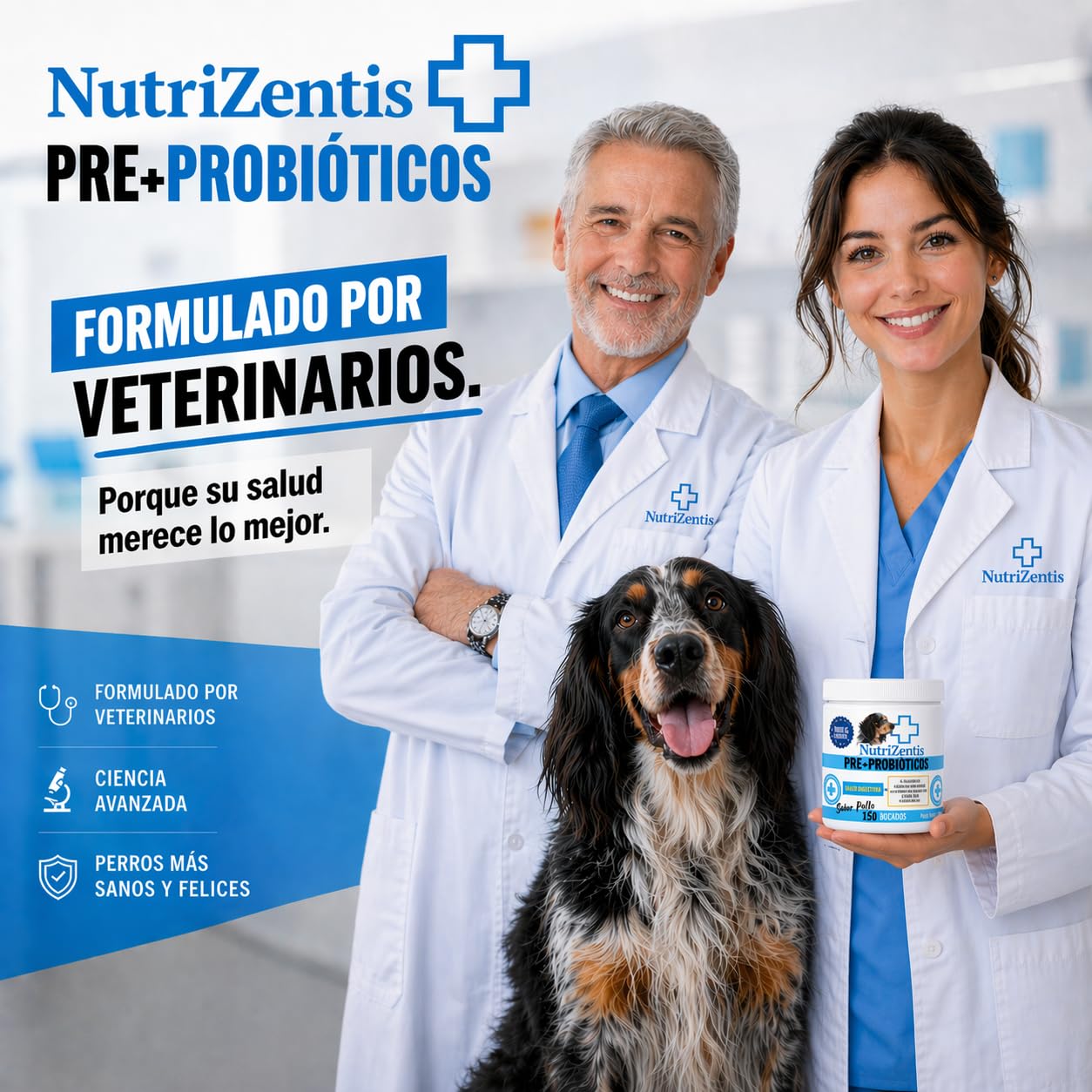 Probioticos Perros 150 Uds Repara Flora Intestinal del Perro Refuerza Sistema inmunologico Probióticos para Perros|Fabricados en Europa| 150 Masticables Sabor Pollo