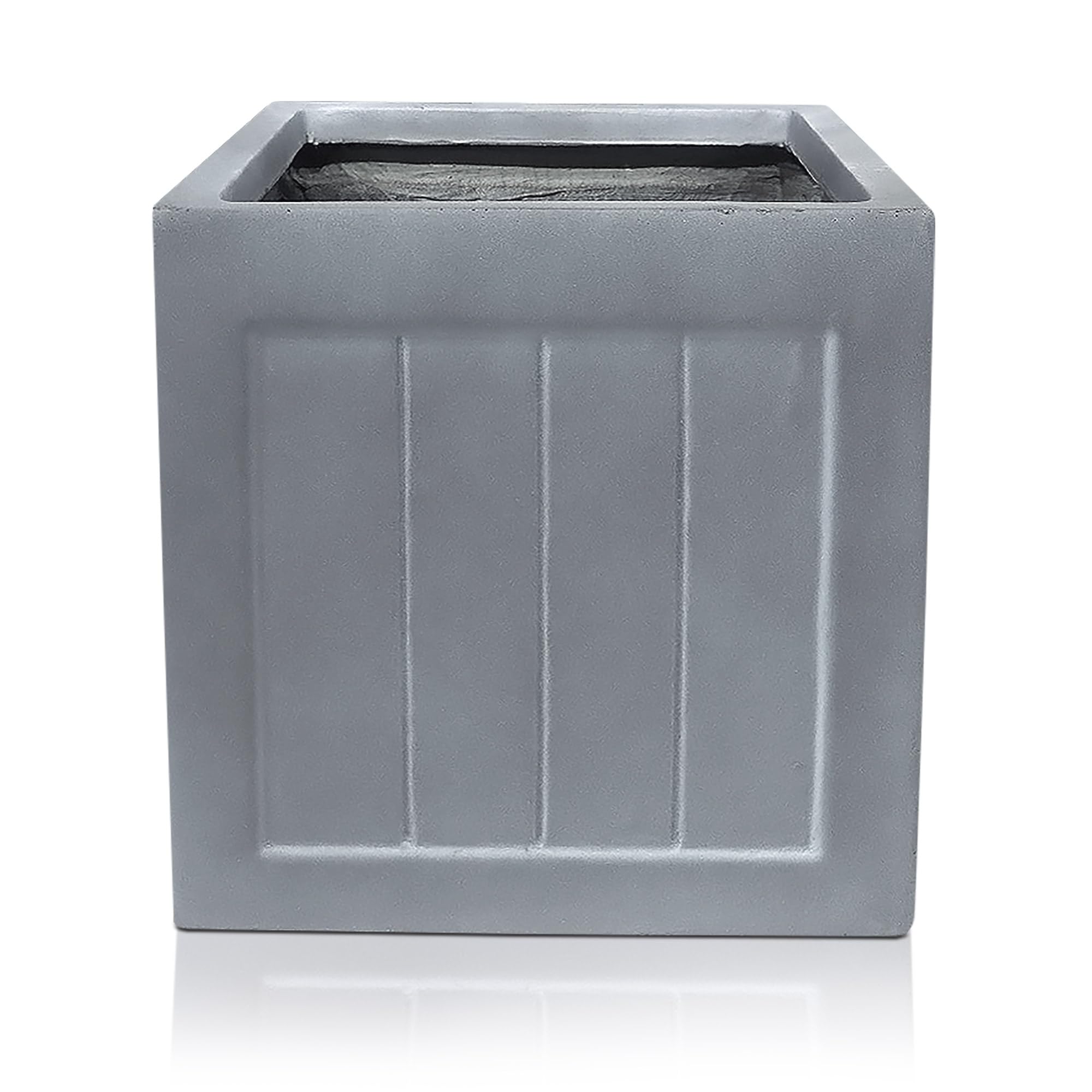 IDEALIST 37cm Square Plant Pot | Leaden Grey Reinforced Stone Garden Planters with Drainage Holes | Faux Lead Regency Box L37 W37 H36 cm, 39 litres